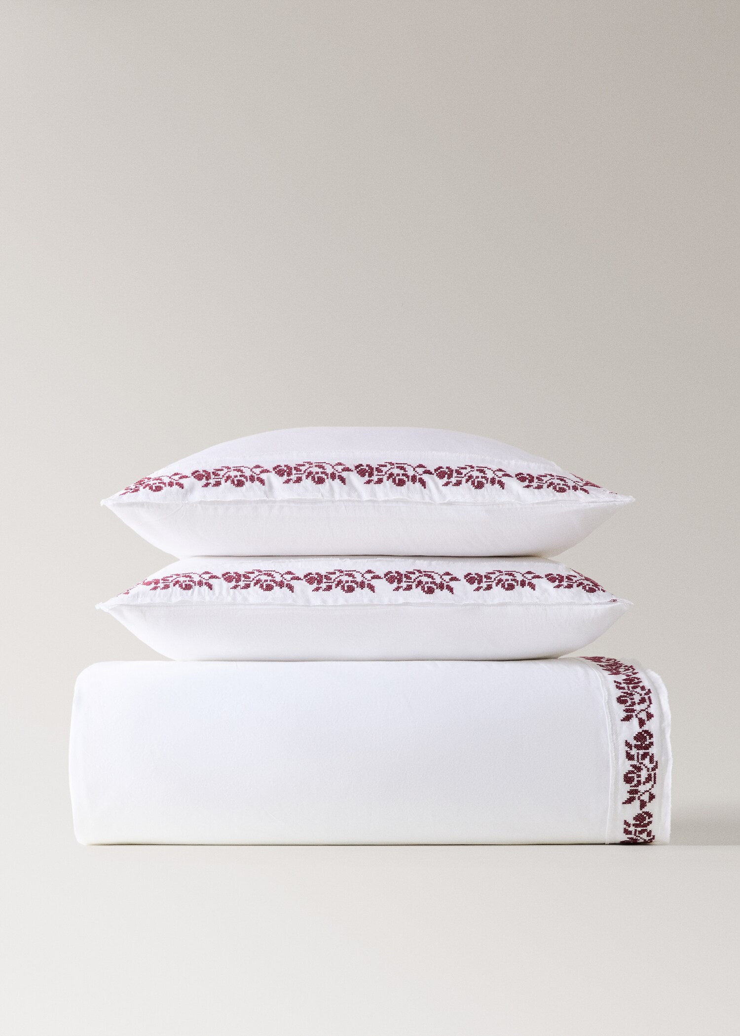 300-thread count satin cotton duvet cover with cross-stitch embroidery for 90cm bed - Article without model