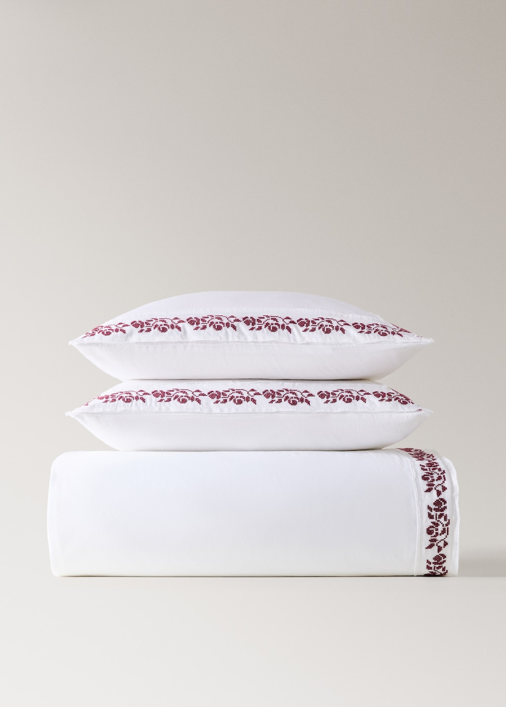 300-thread count satin cotton duvet cover with cross-stitch embroidery for / bed