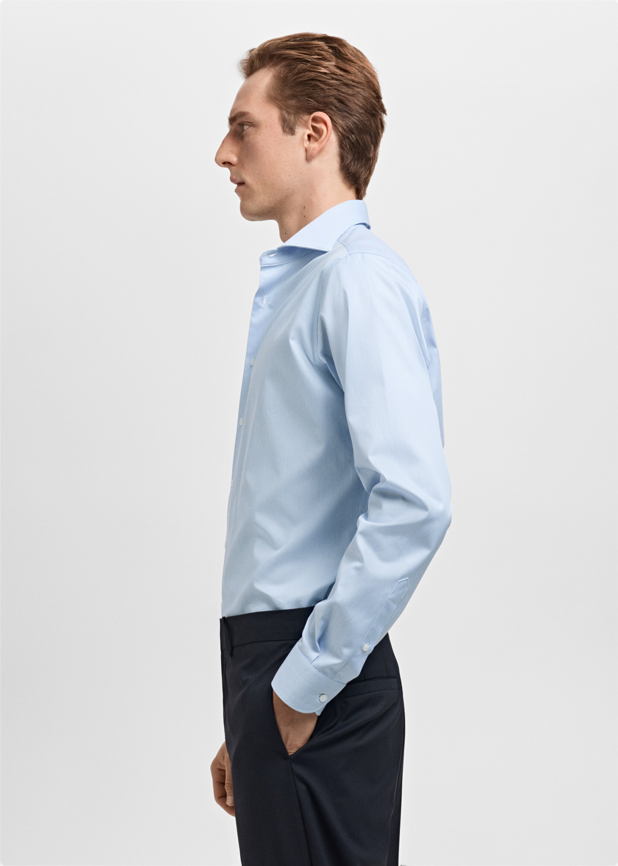 Striped-print slim-fit suit shirt - Details of the article 2, Sky Blue. Ref: 17038642-00.