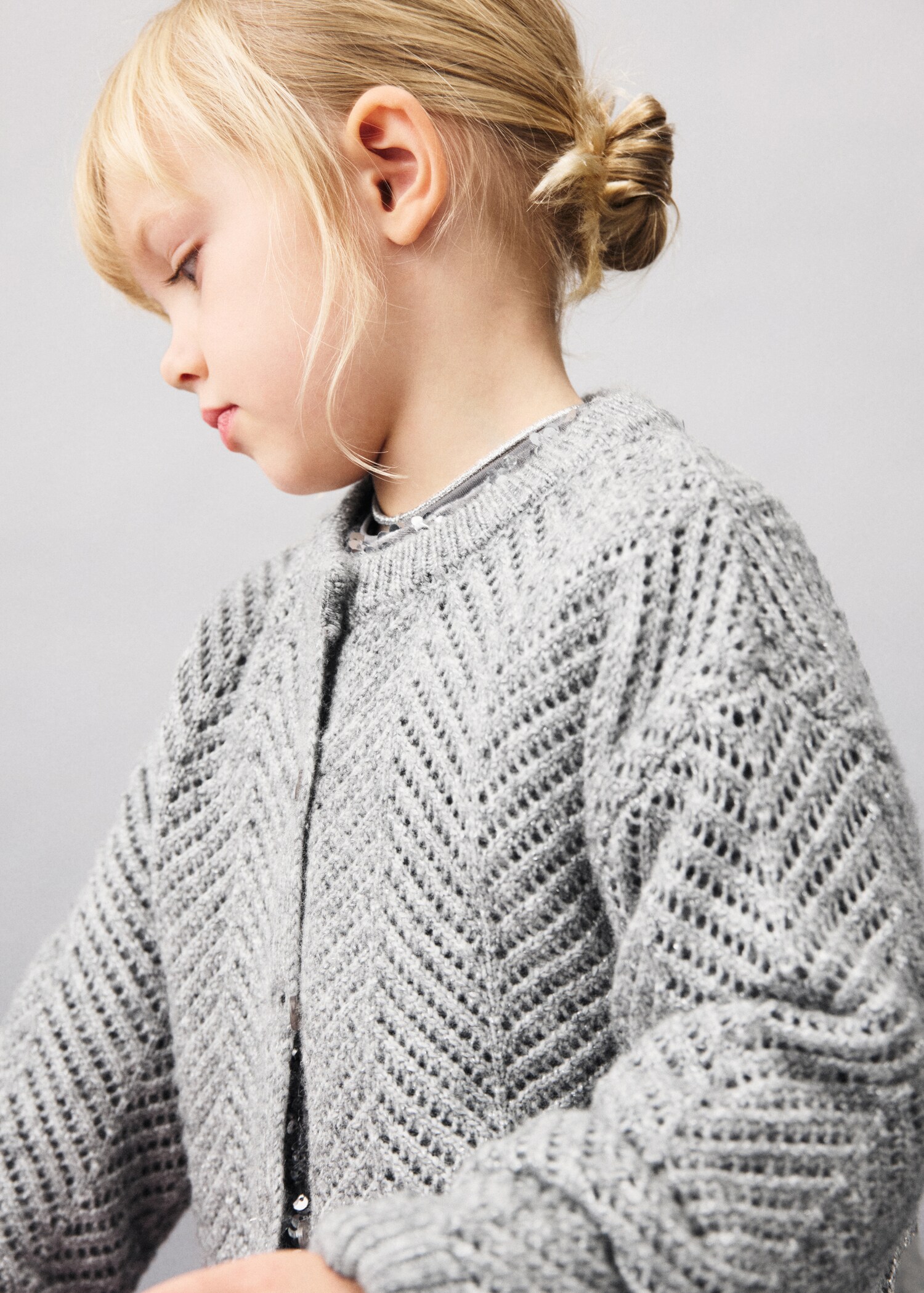 Herringbone-pattern openwork cardigan - Medium plane
