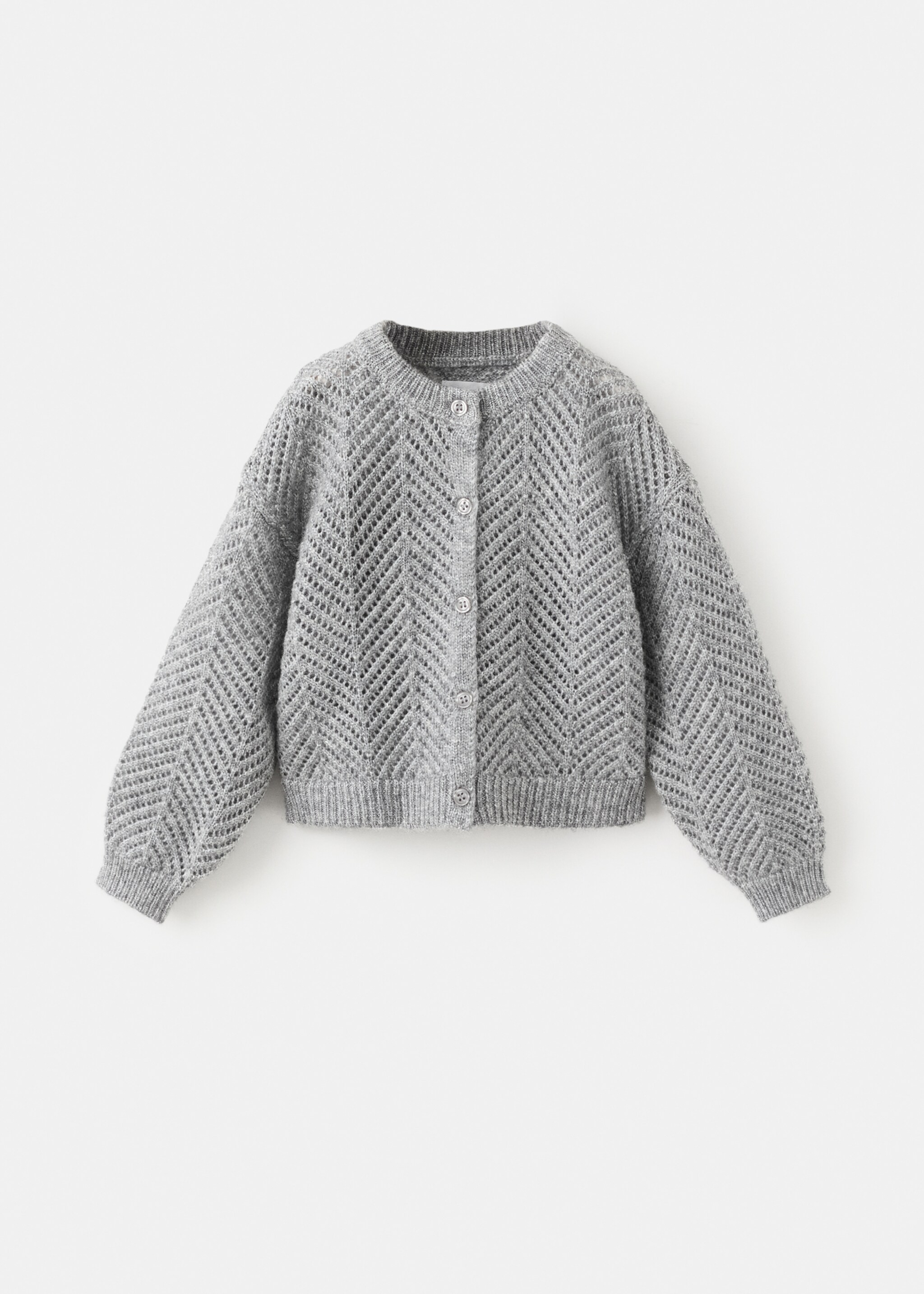 Herringbone-pattern openwork cardigan - Article without model, Light Heather Grey. Ref: 17039103-00.
