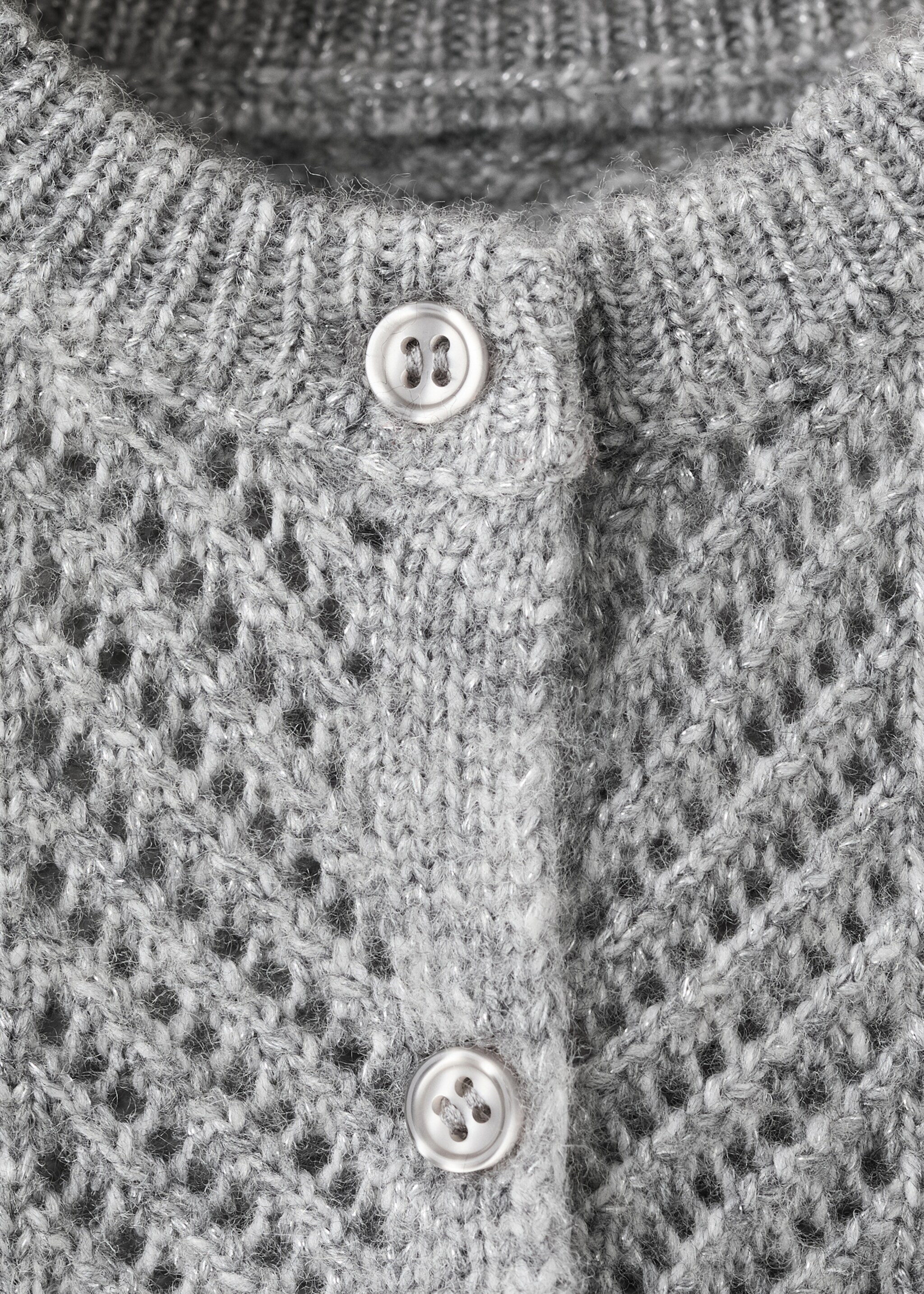 Herringbone-pattern openwork cardigan - Details of the article 8, Light Heather Grey. Ref: 17039103-00.