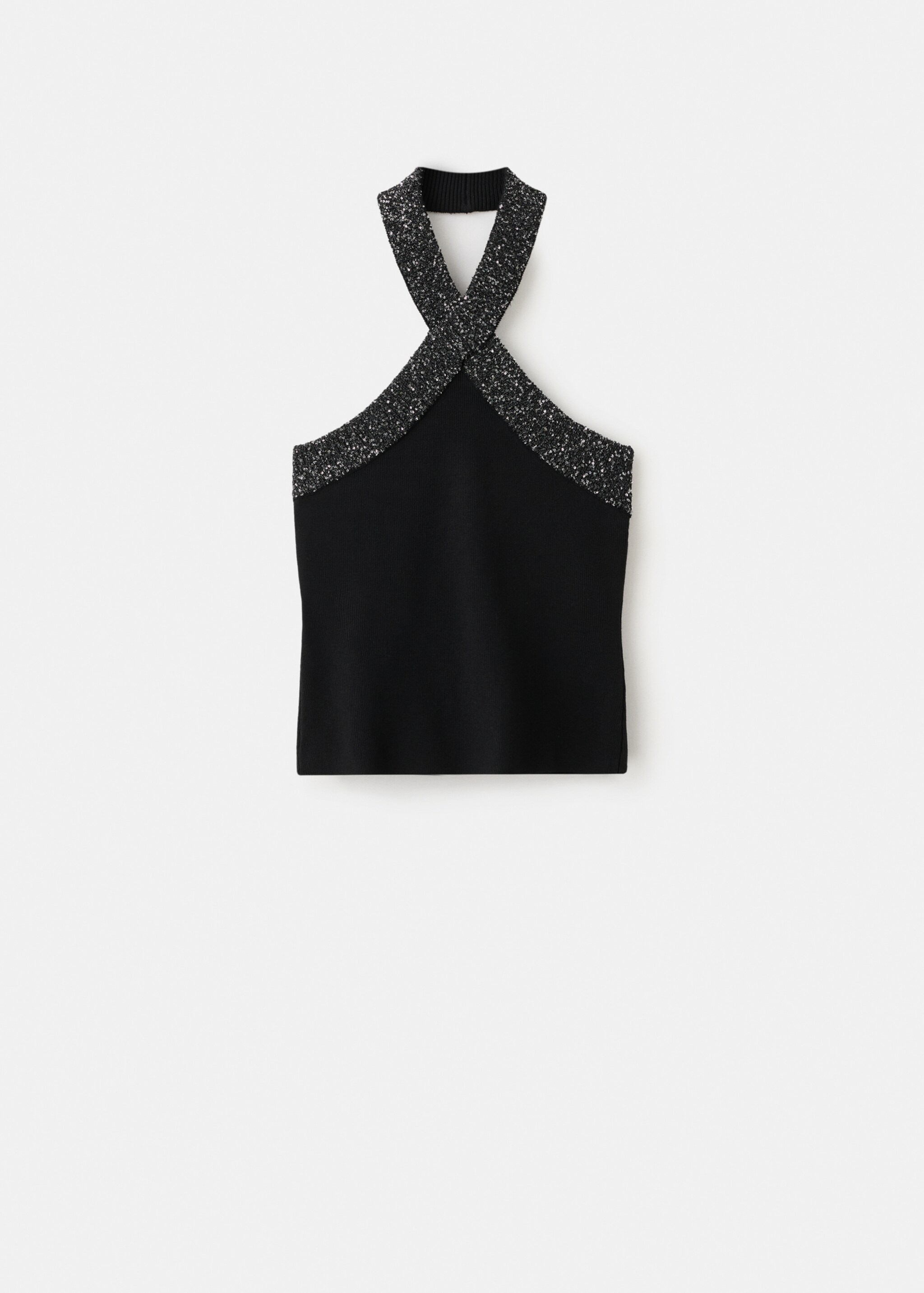 Halter-neck glitter top - Article without model, Black. Ref: 17039105-00.