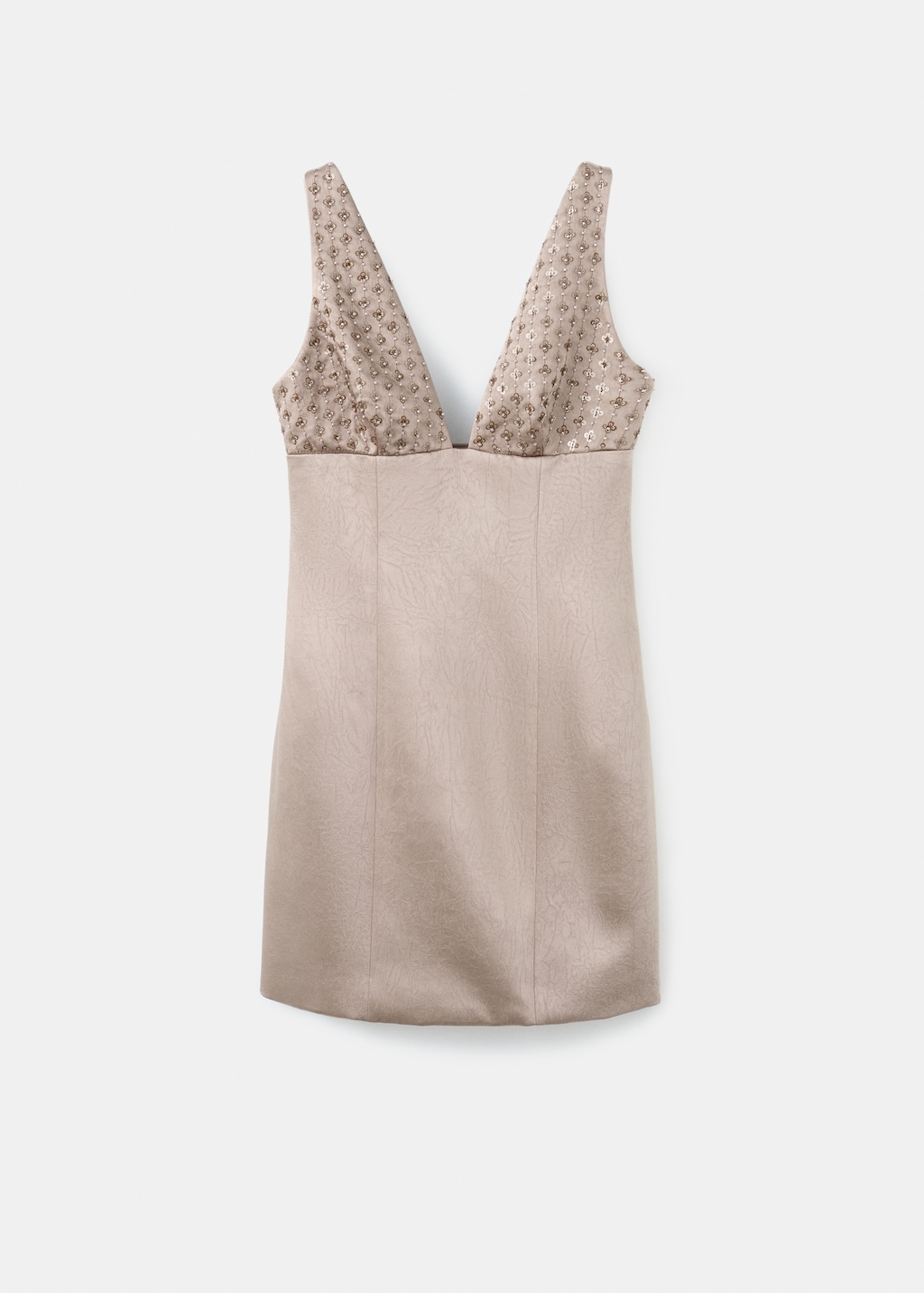 Satin dress with sequin neckline