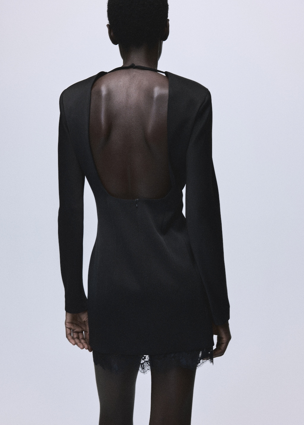 Mango Open-back dress with lace trim hem