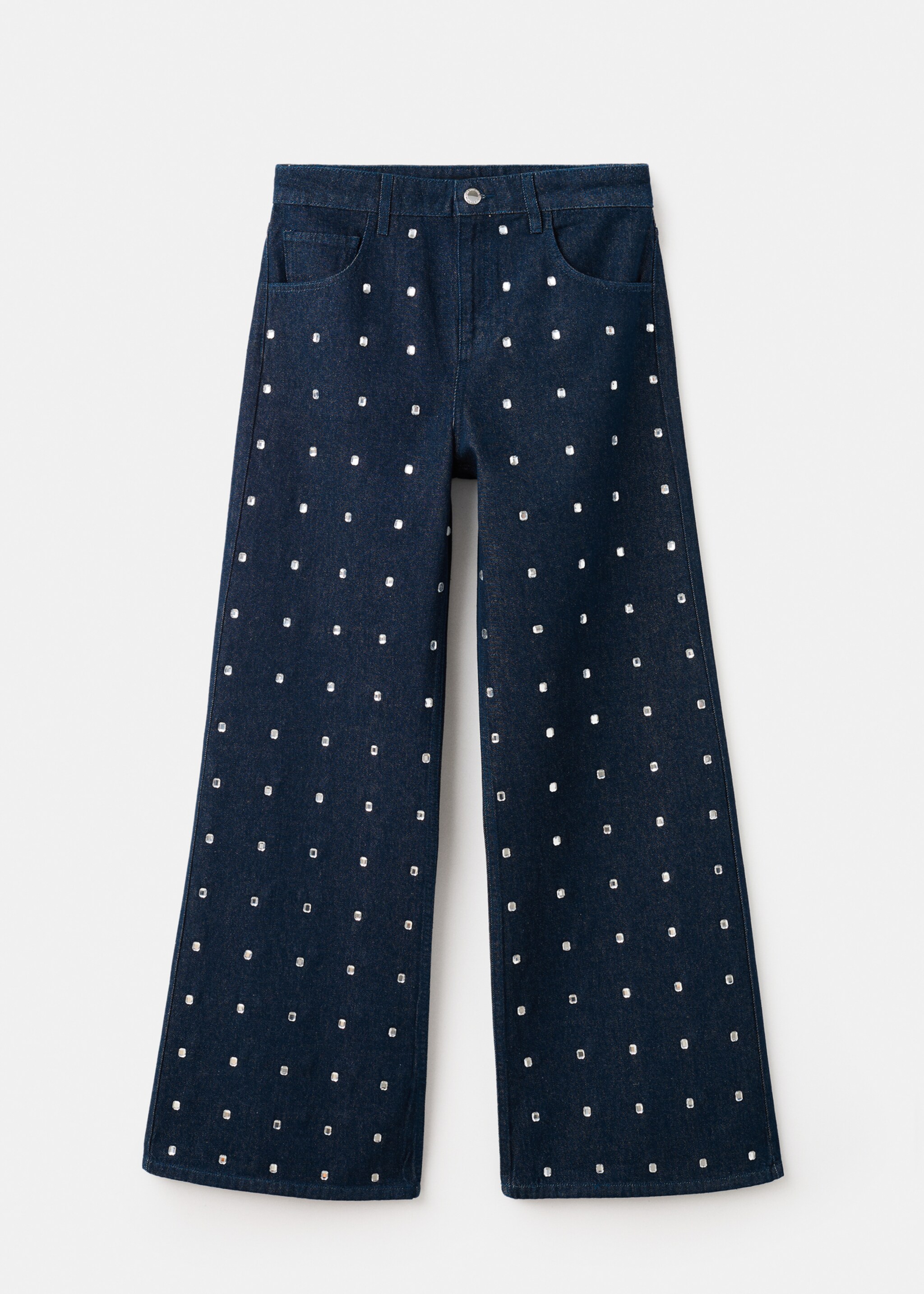 Wide-leg jeans with crystals - Article without model, Open Blue. Ref: 17039113-00.