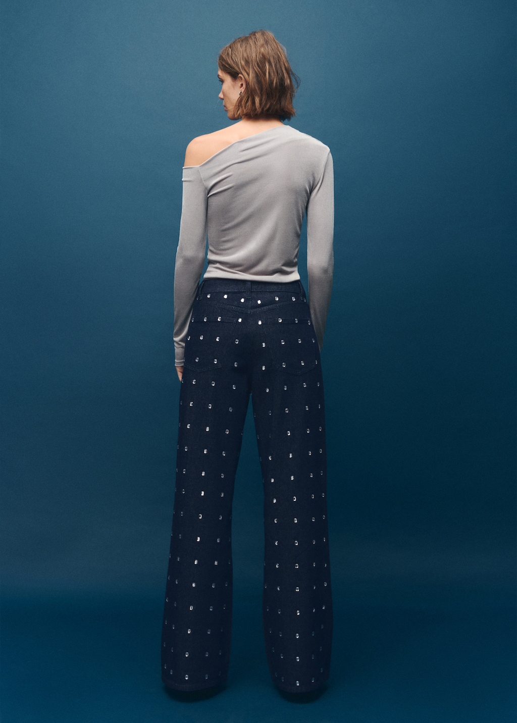 Wide-leg jeans with crystals