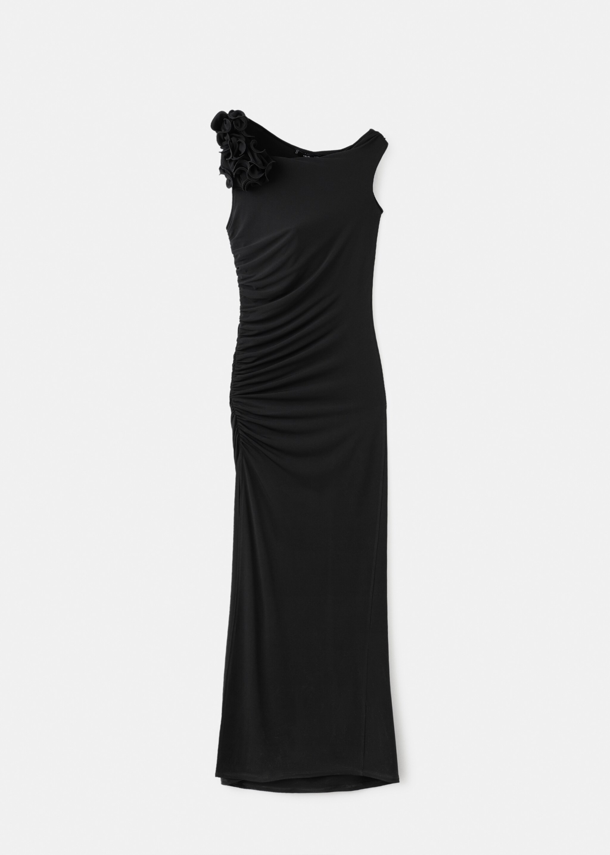 Asymmetrical gathered dress with ruffle trim - Article without model, Black. Ref: 17039115-00.