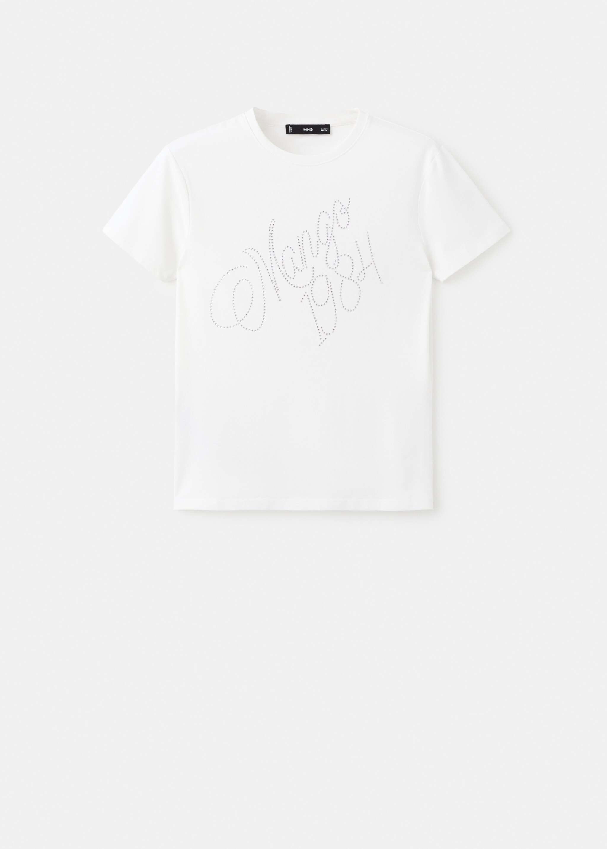 تي شيرت مكتوب به رسالة بحجر الراين - منتج دون نموذج, أبيض. Ref: 17039116-00.