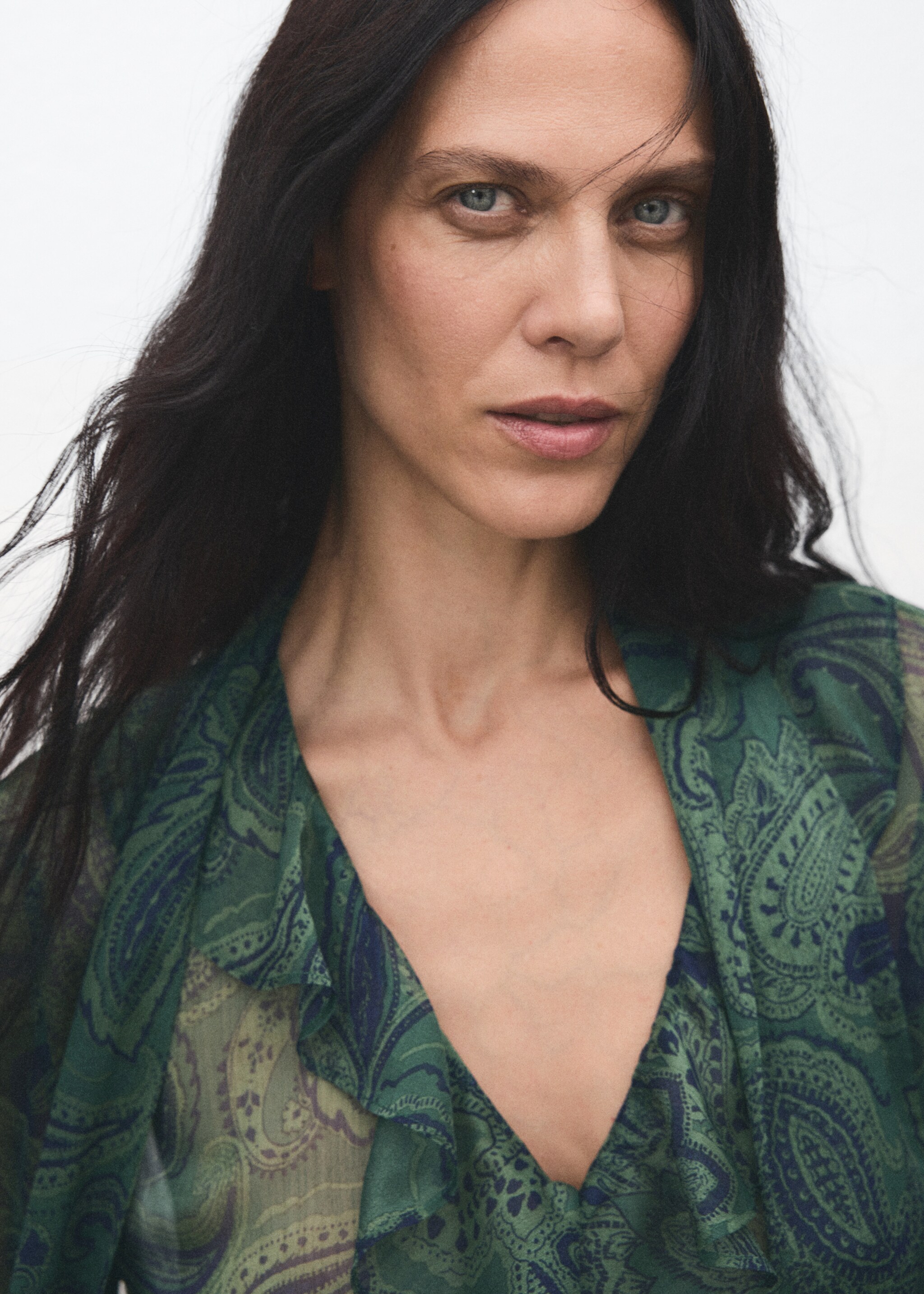 Paisley-print blouse with foulard - Details of the article 1, Green. Ref: 17039120-00.