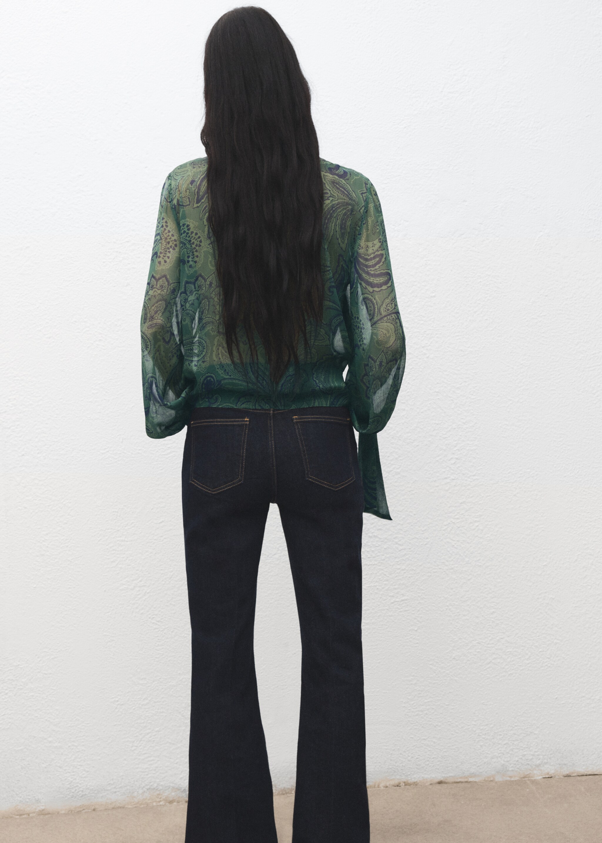 Paisley-print blouse with foulard - Reverse of the article, Green. Ref: 17039120-00.
