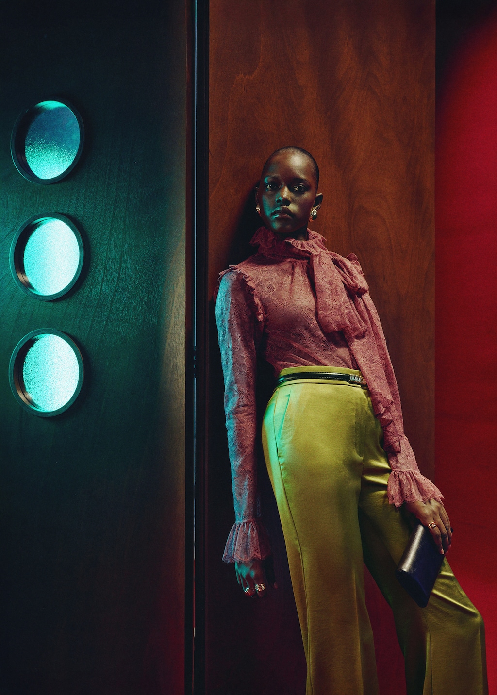 Satin straight-fit pants