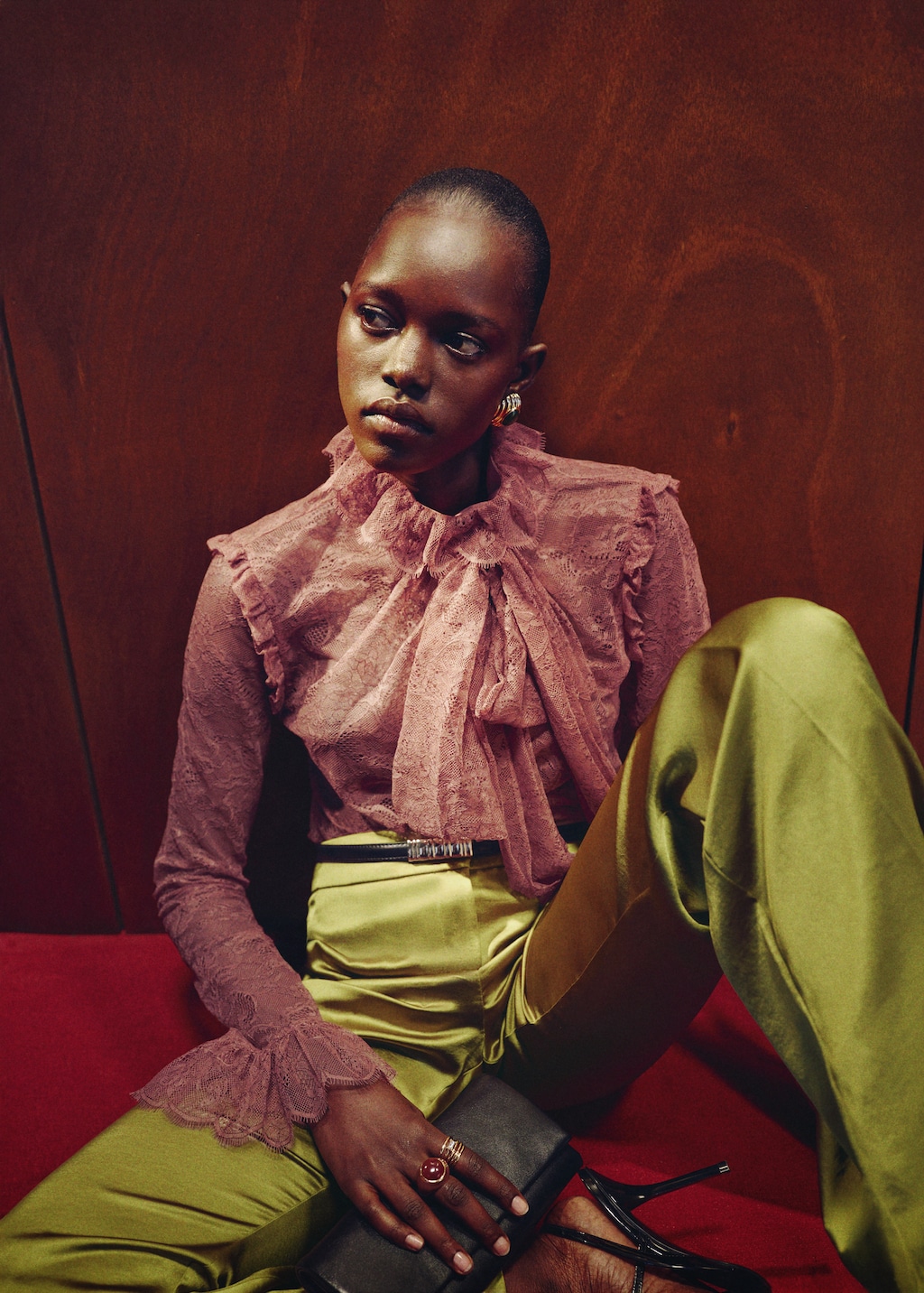 Satin straight-fit pants