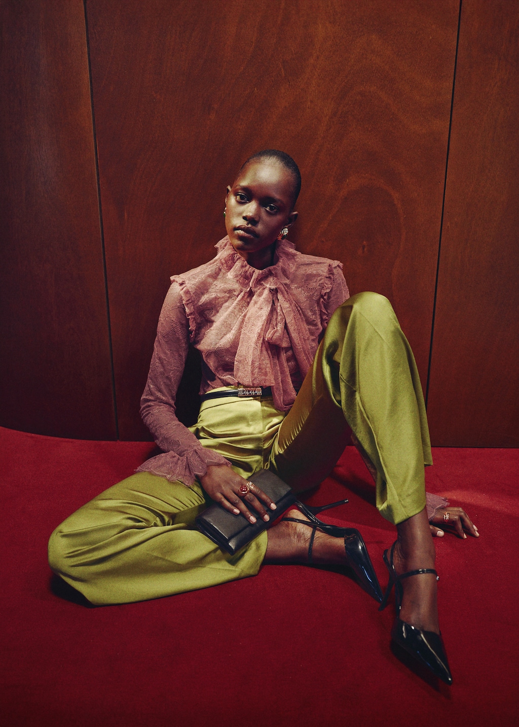 Satin straight-fit pants