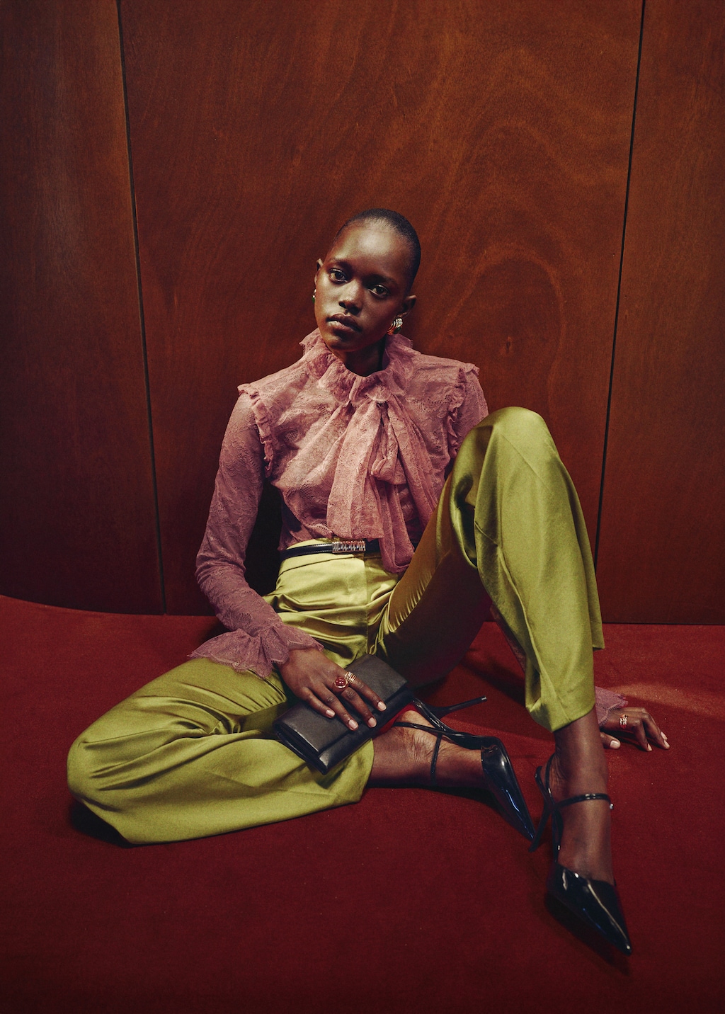 Satin straight-fit pants