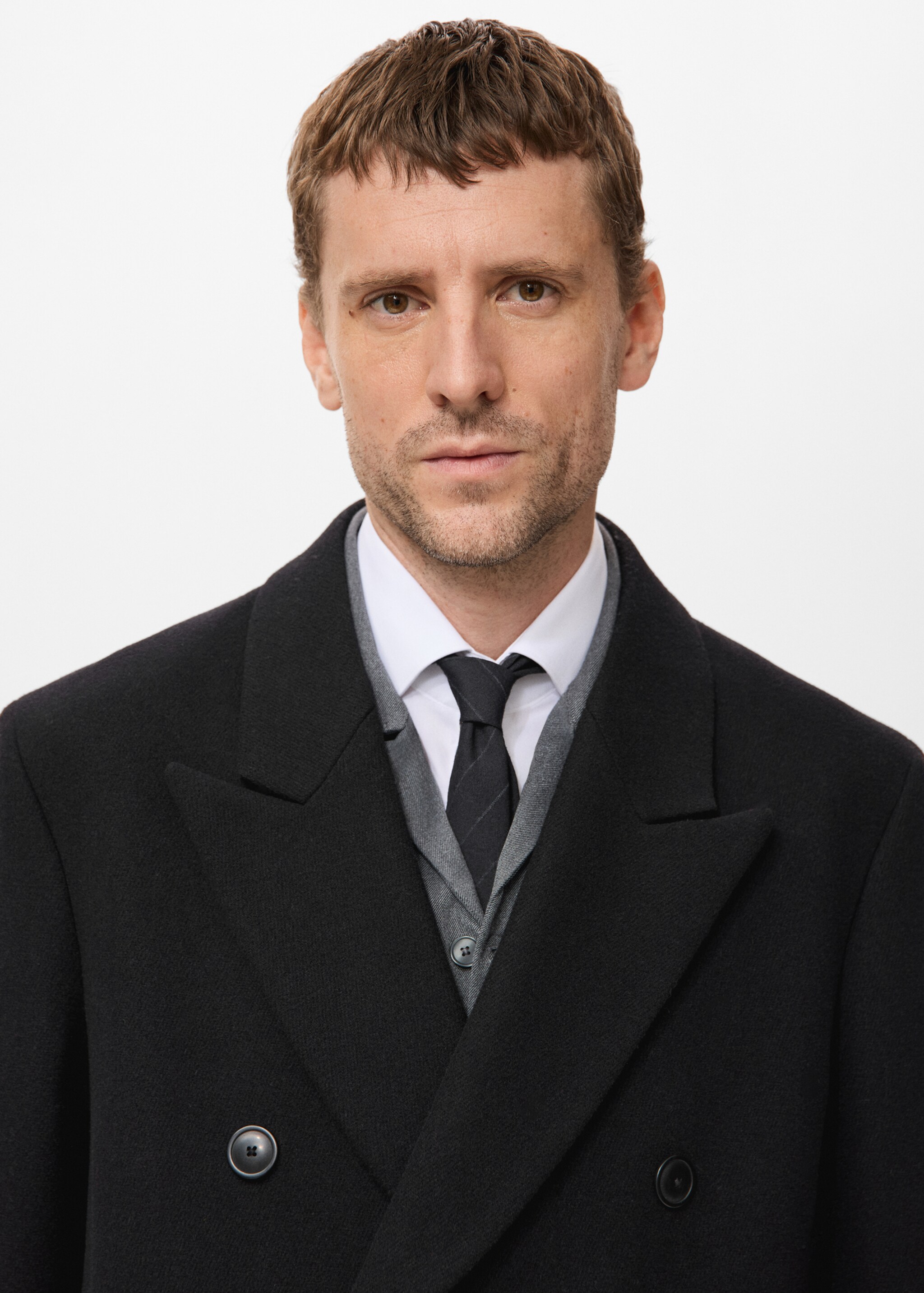Long double-breasted wool coat - Details of the article 1, Black. Ref: 17039207-00.