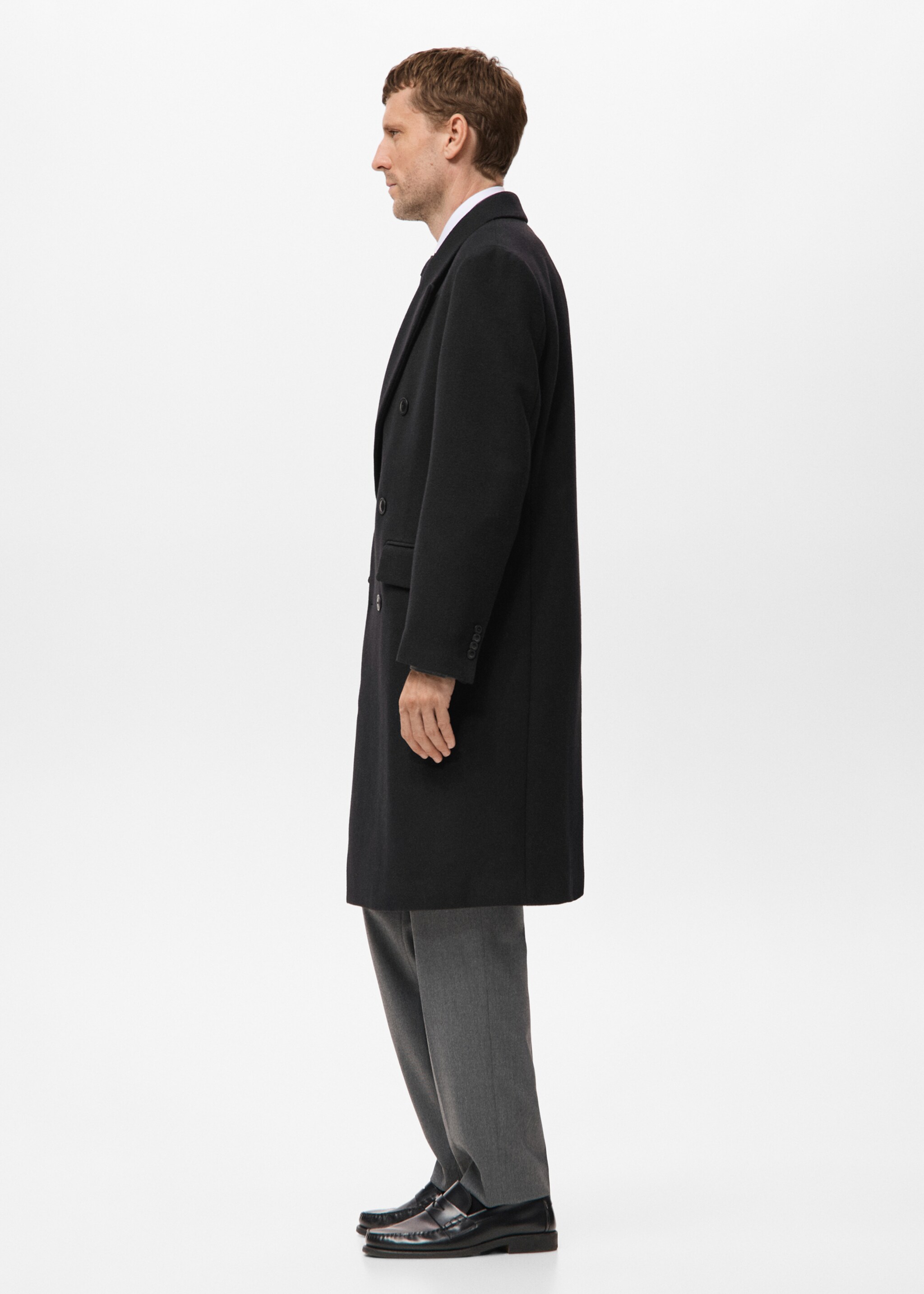 Long double-breasted wool coat - Details of the article 2, Black. Ref: 17039207-00.