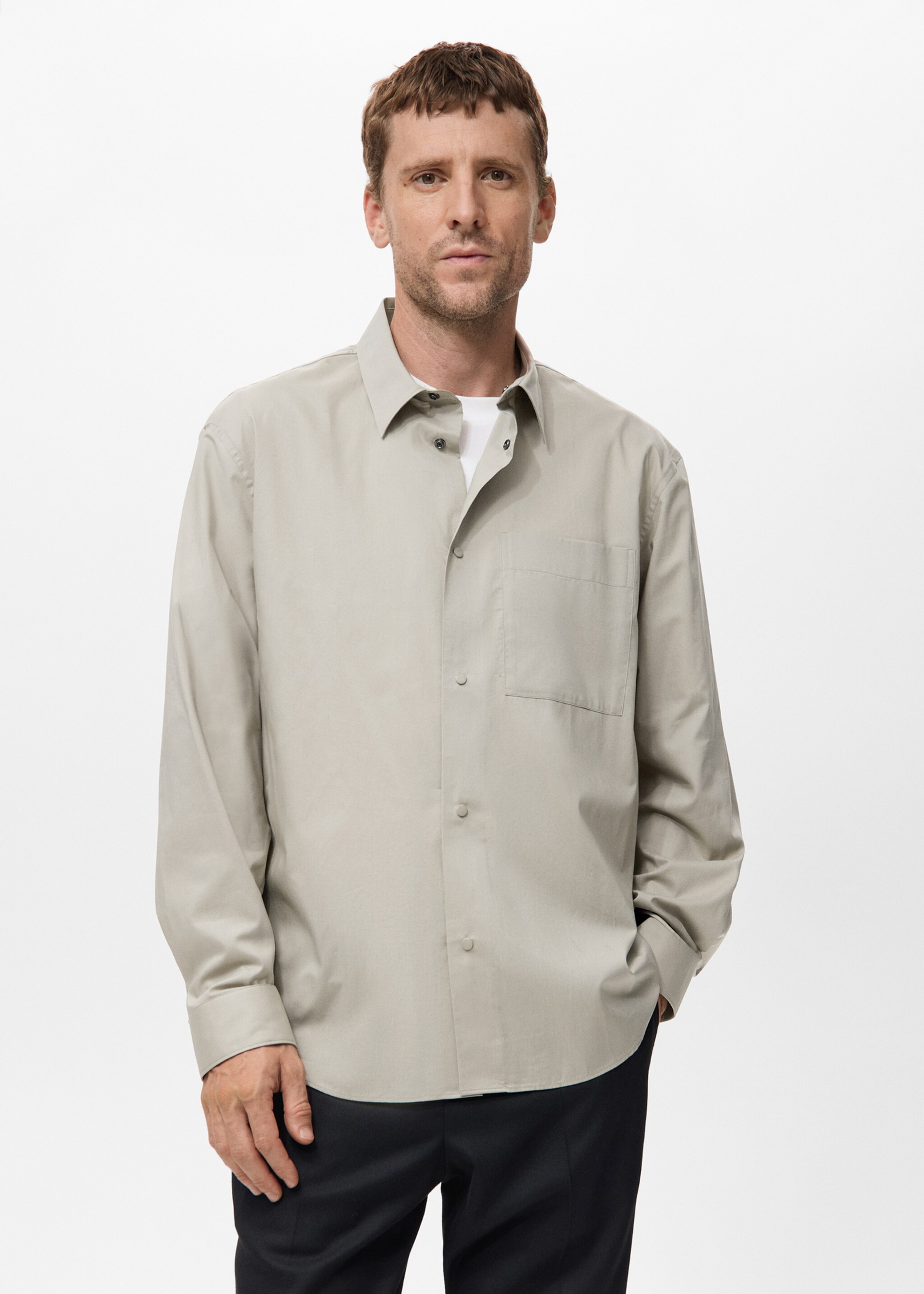 Chemise 100 % coton relaxed fit - Plan moyen, Beige. Ref: 17039208-00.