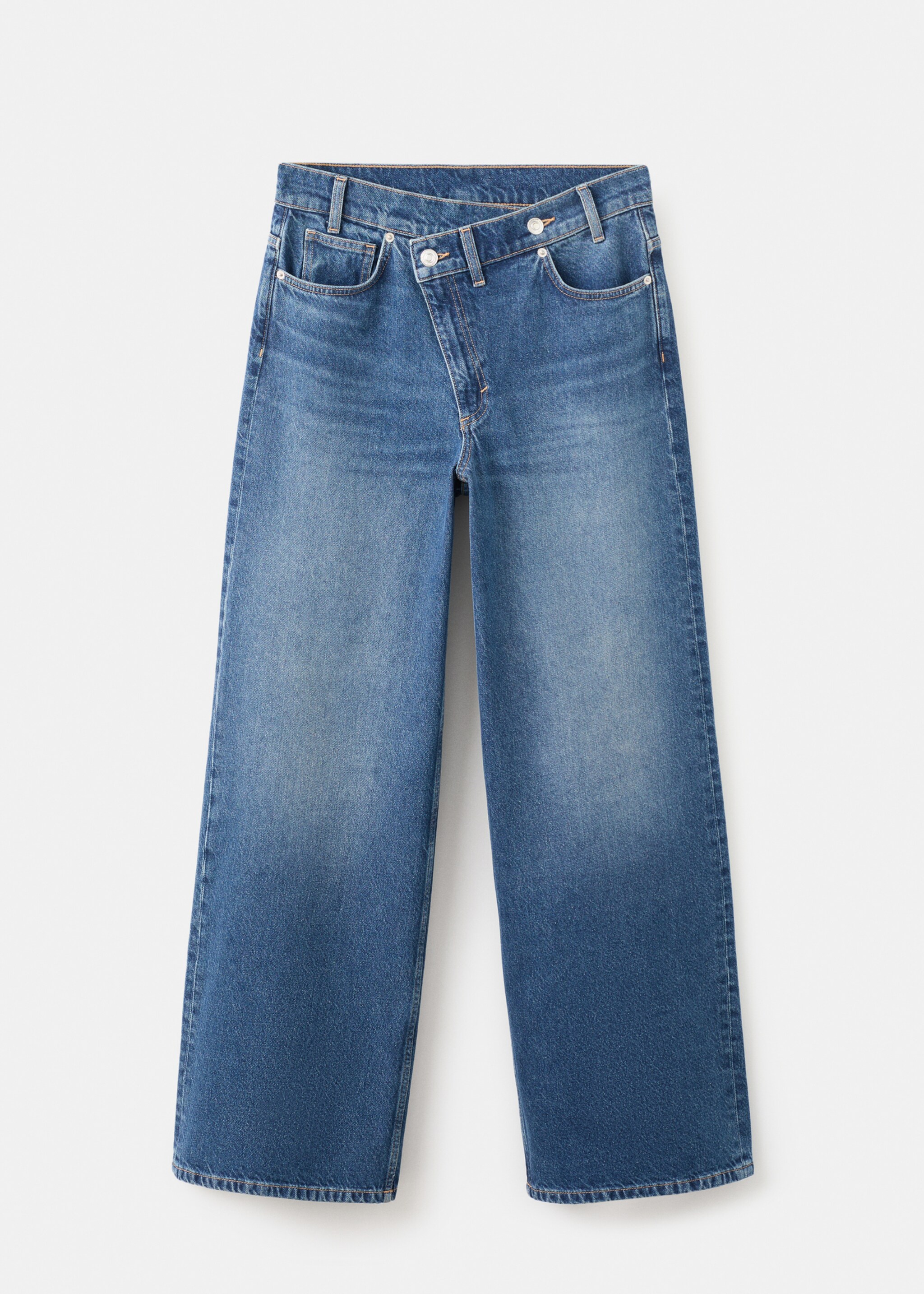Wide-leg mid-rise jeans with a crossover waistband - Article without model, Dark Blue. Ref: 17039214-00.
