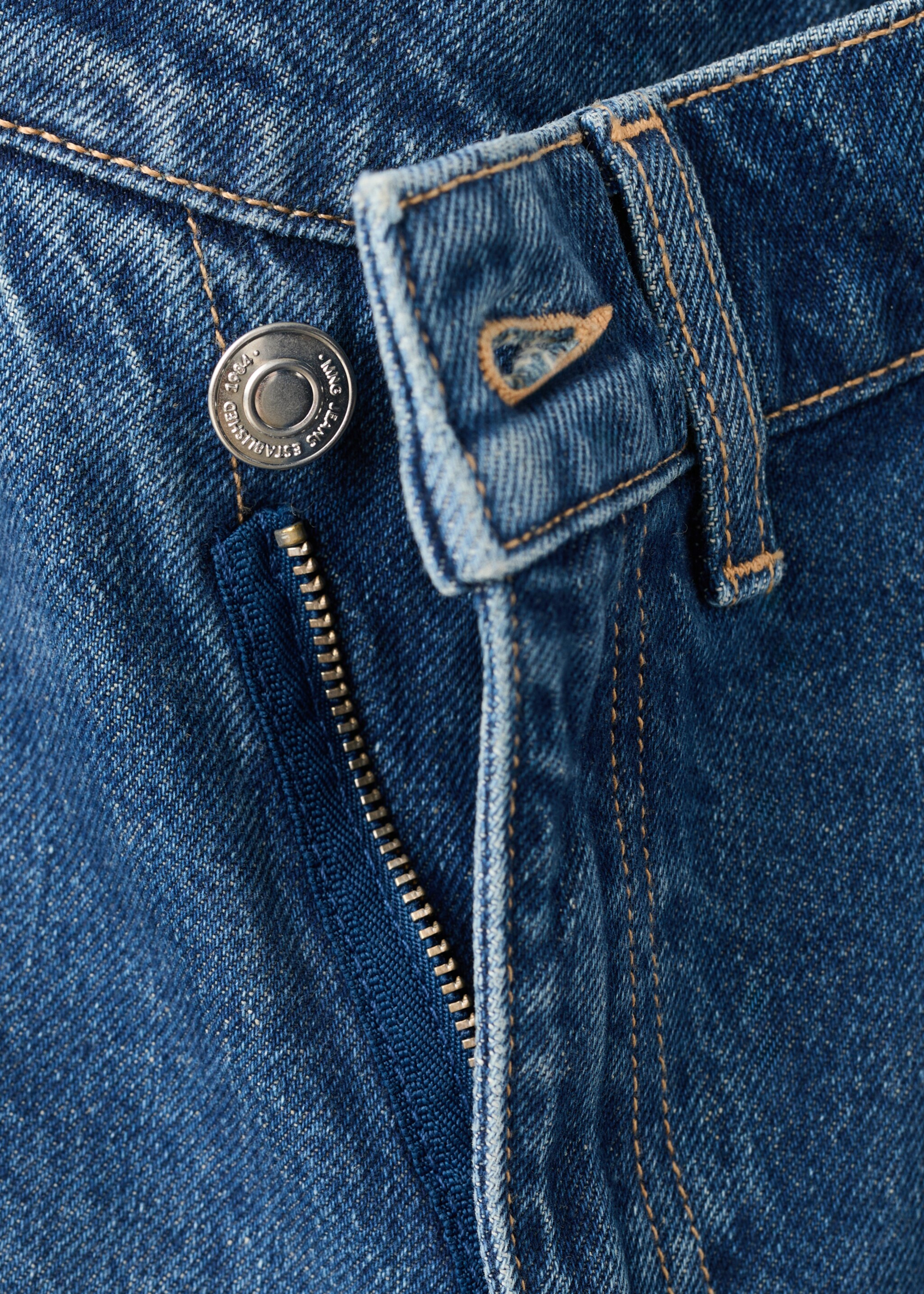 Wide-leg mid-rise jeans with a crossover waistband - Details of the article 8, Dark Blue. Ref: 17039214-00.