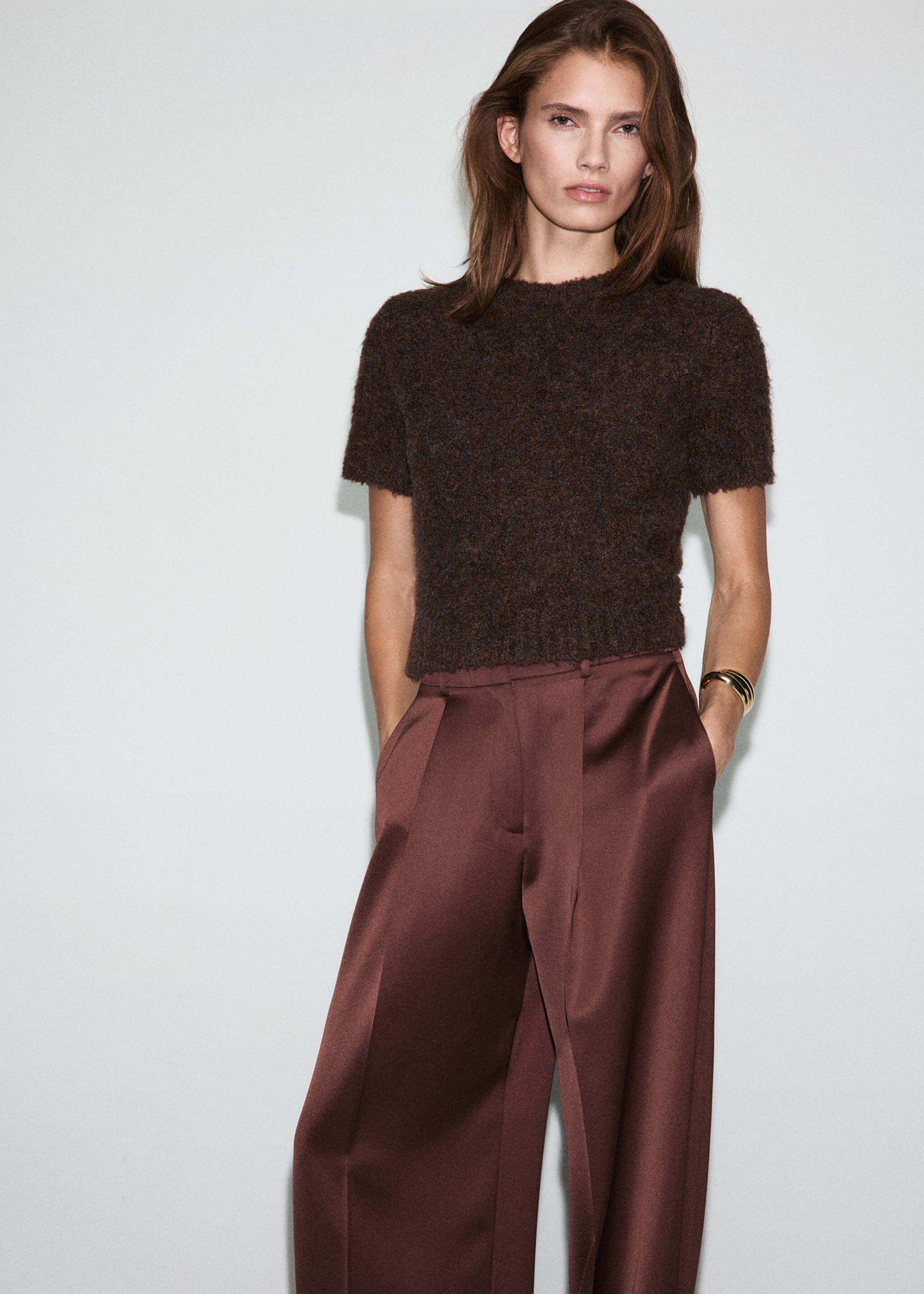 Satin suit trousers - Details of the article 6, Brown. Ref: 17039407-00.