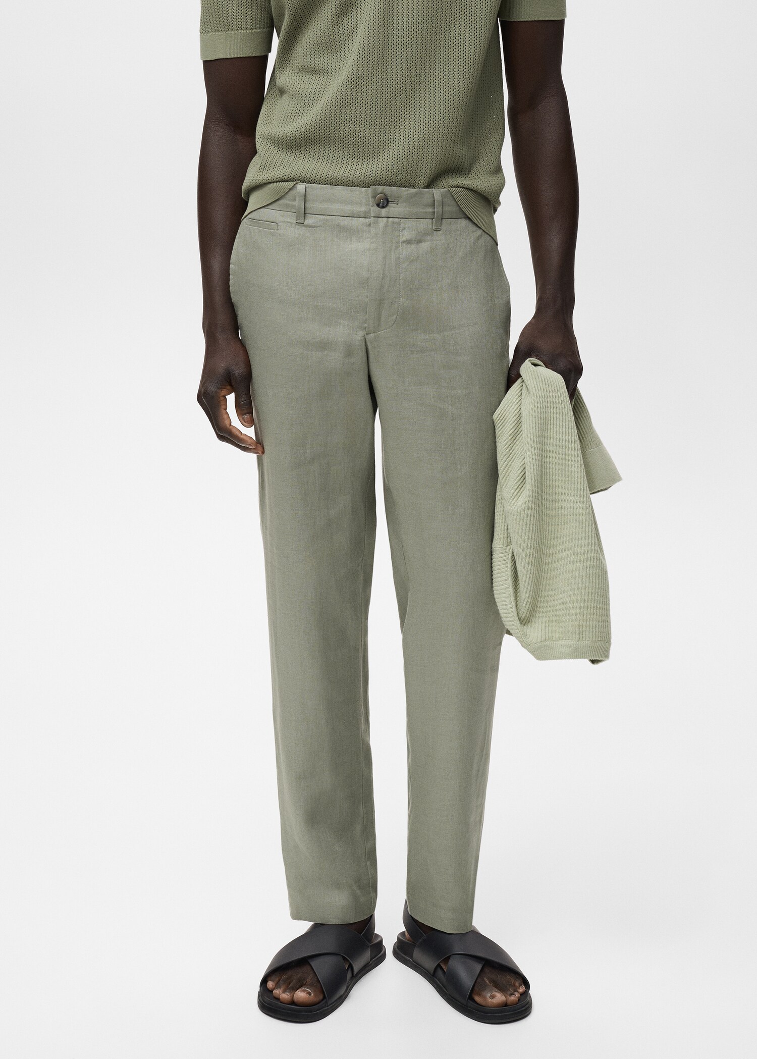 Pantalón 100% lino slim fit - Plano medio