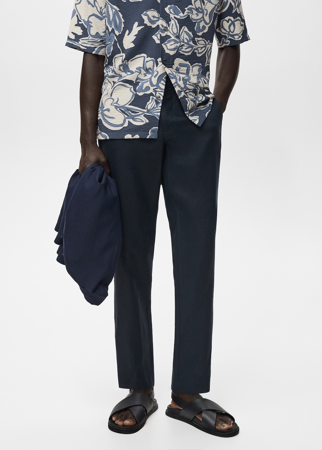 Slim-fit 100% linen pants