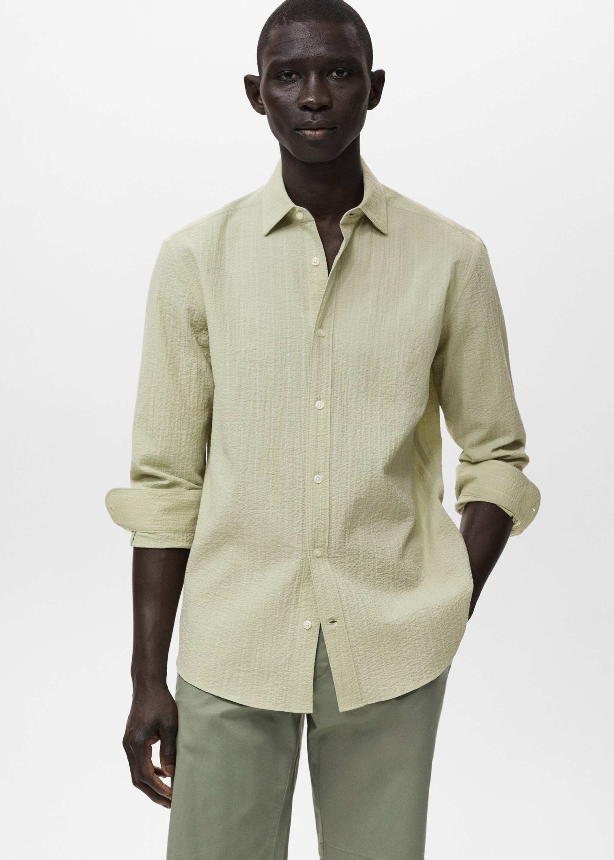 Regular-fit stripe-textured shirt - Medium plane, Pastel Green. Ref: 17041148-00.