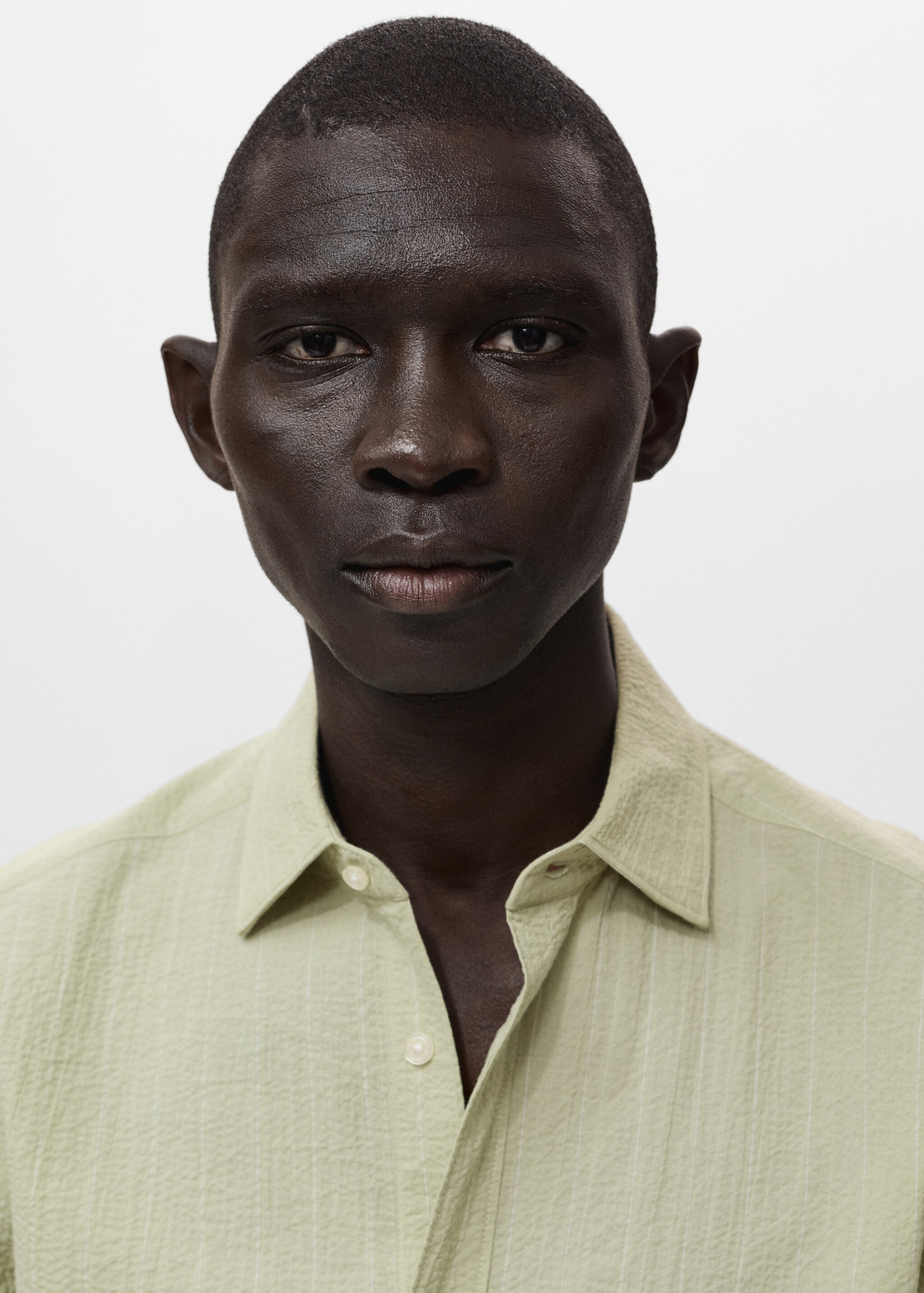 Regular-fit stripe-textured shirt - Details of the article 1, Pastel Green. Ref: 17041148-00.