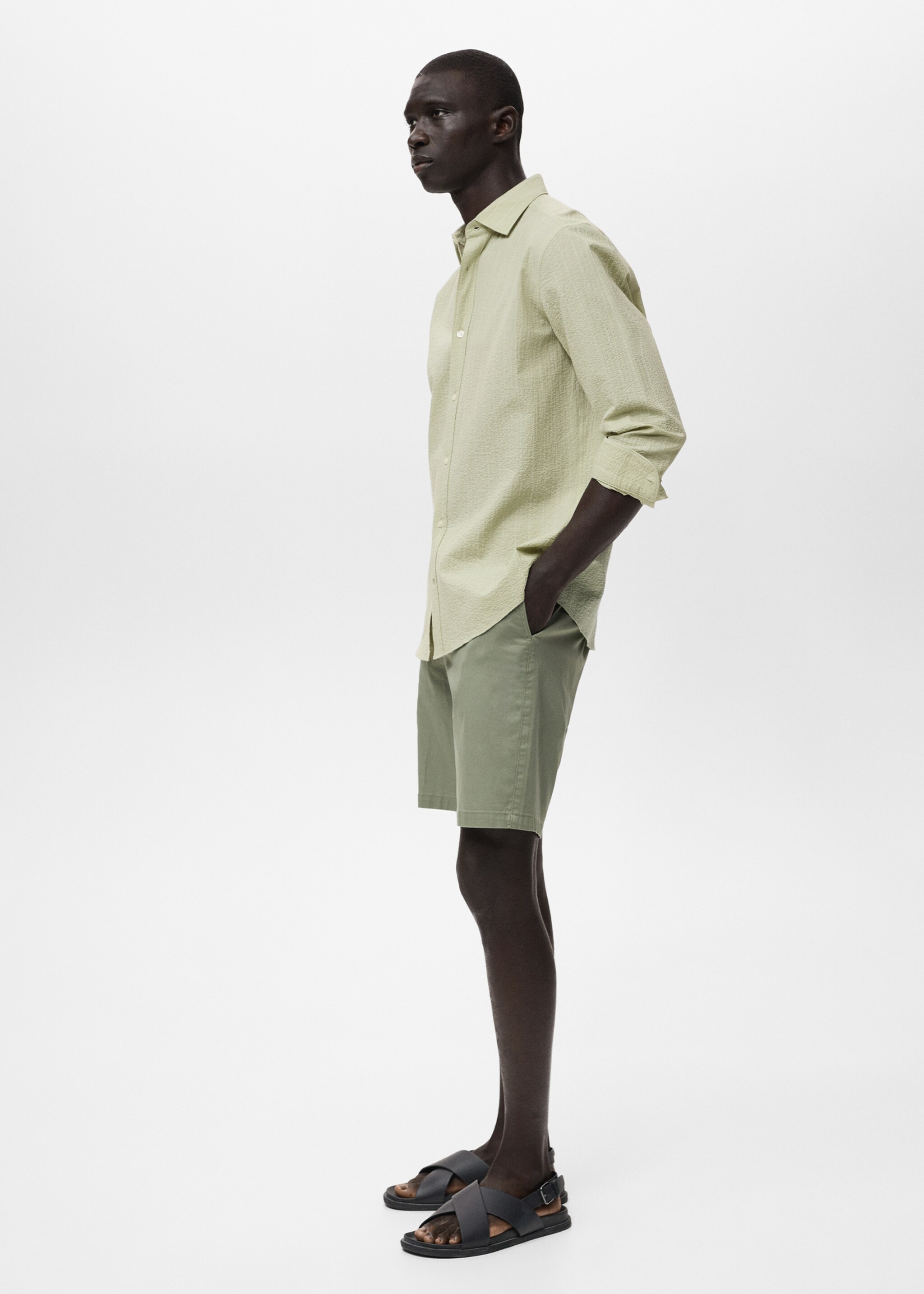 Regular-fit stripe-textured shirt - Details of the article 2, Pastel Green. Ref: 17041148-00.