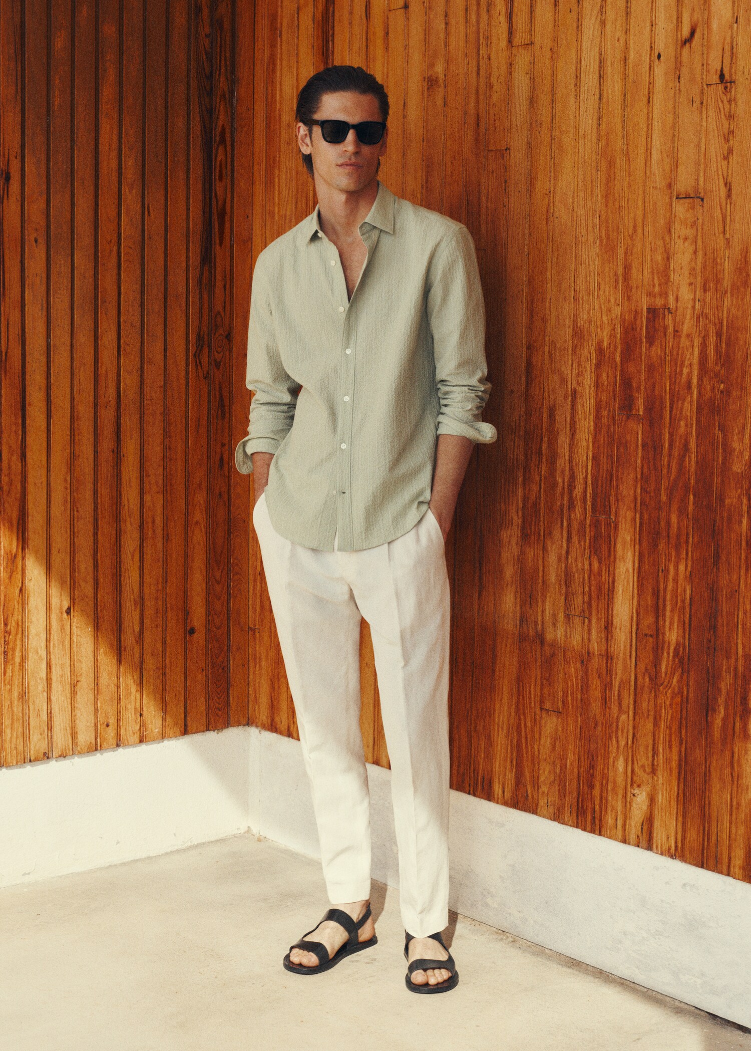 Camisa regular fit textura ratlles - Detall de l'article 3