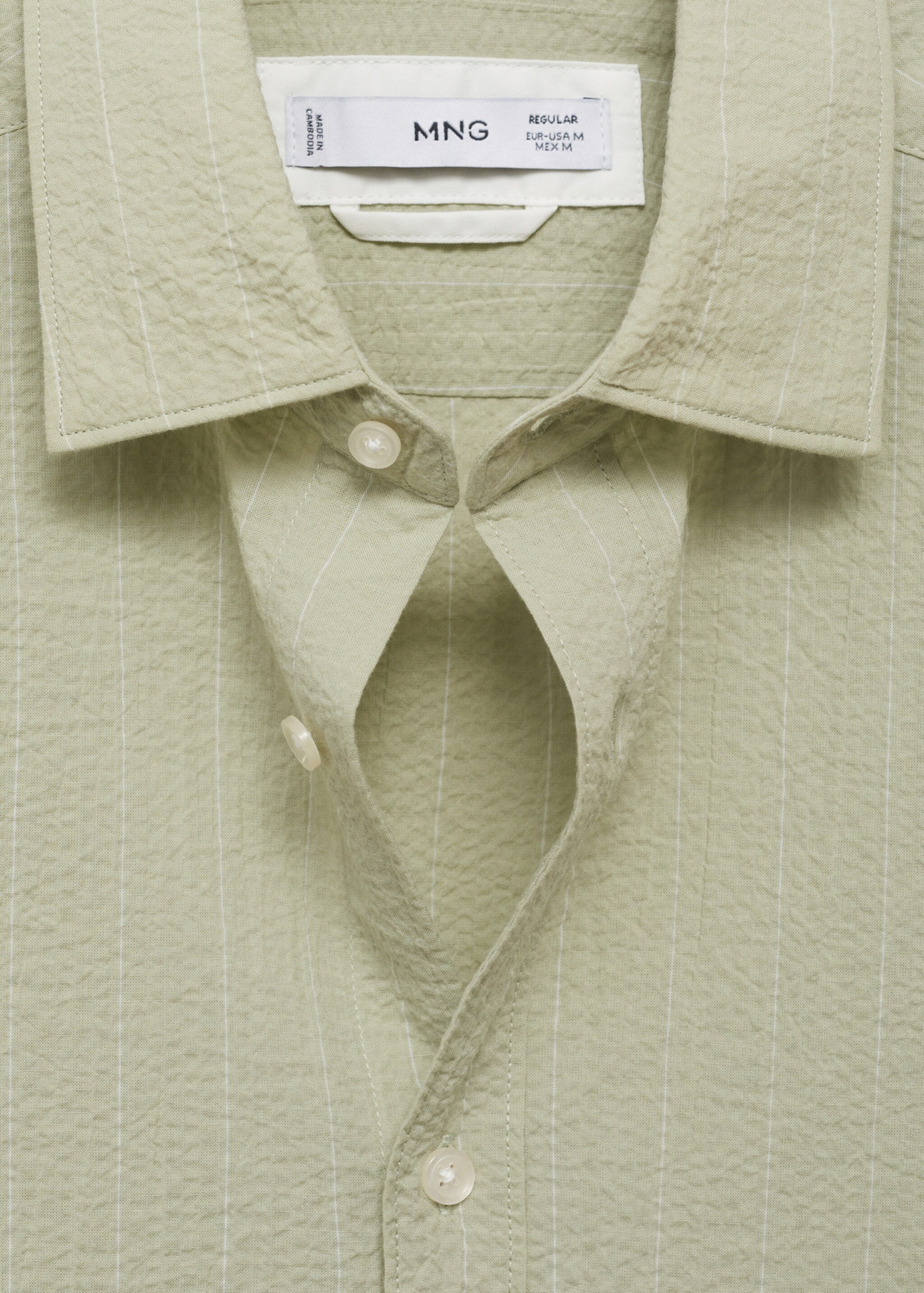 Regular-fit stripe-textured shirt - Details of the article 8, Pastel Green. Ref: 17041148-00.
