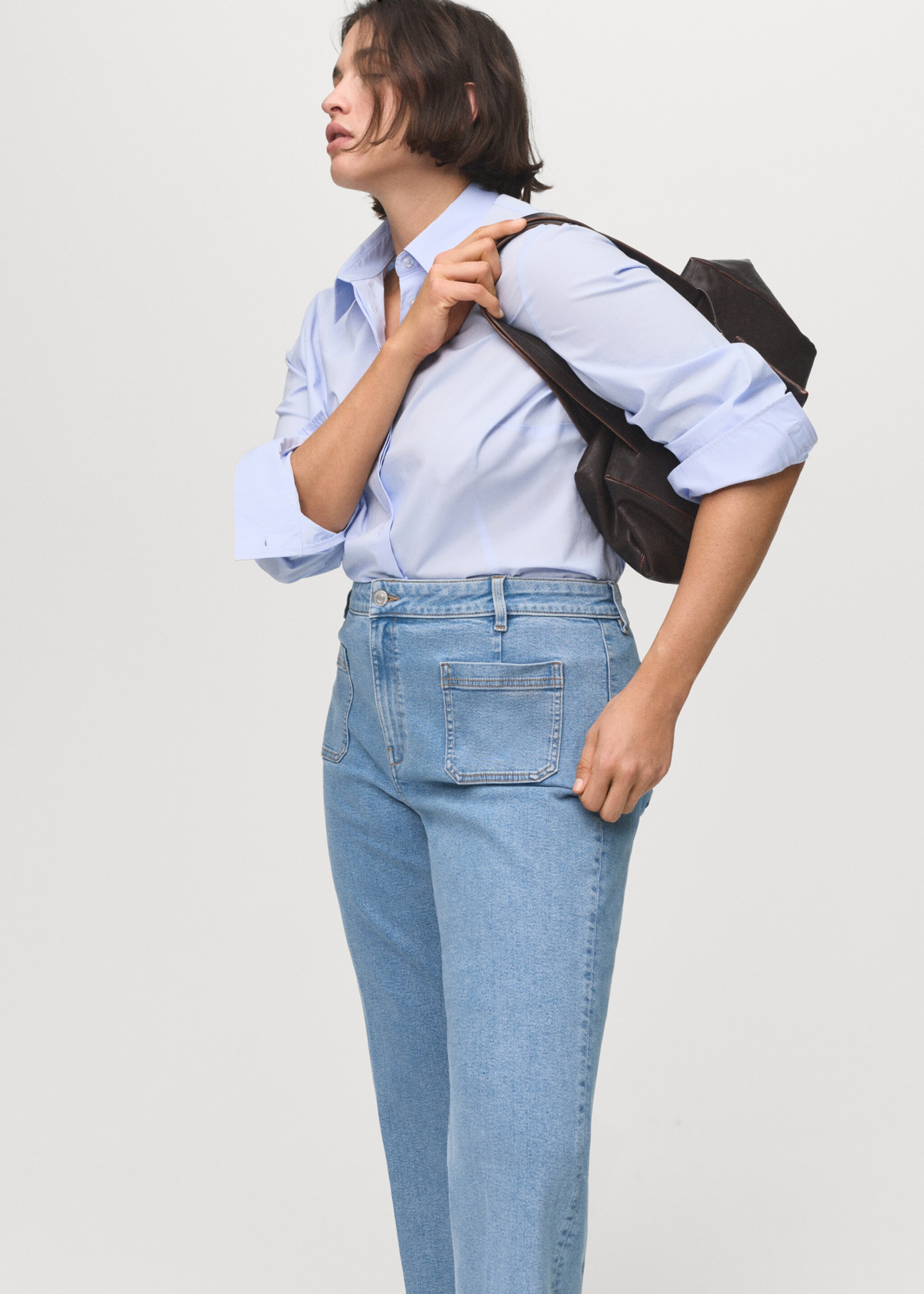 Jeans crop flare dengan kantong - Rincian barang 5, Biru Medium. Ref: 17041185-00.