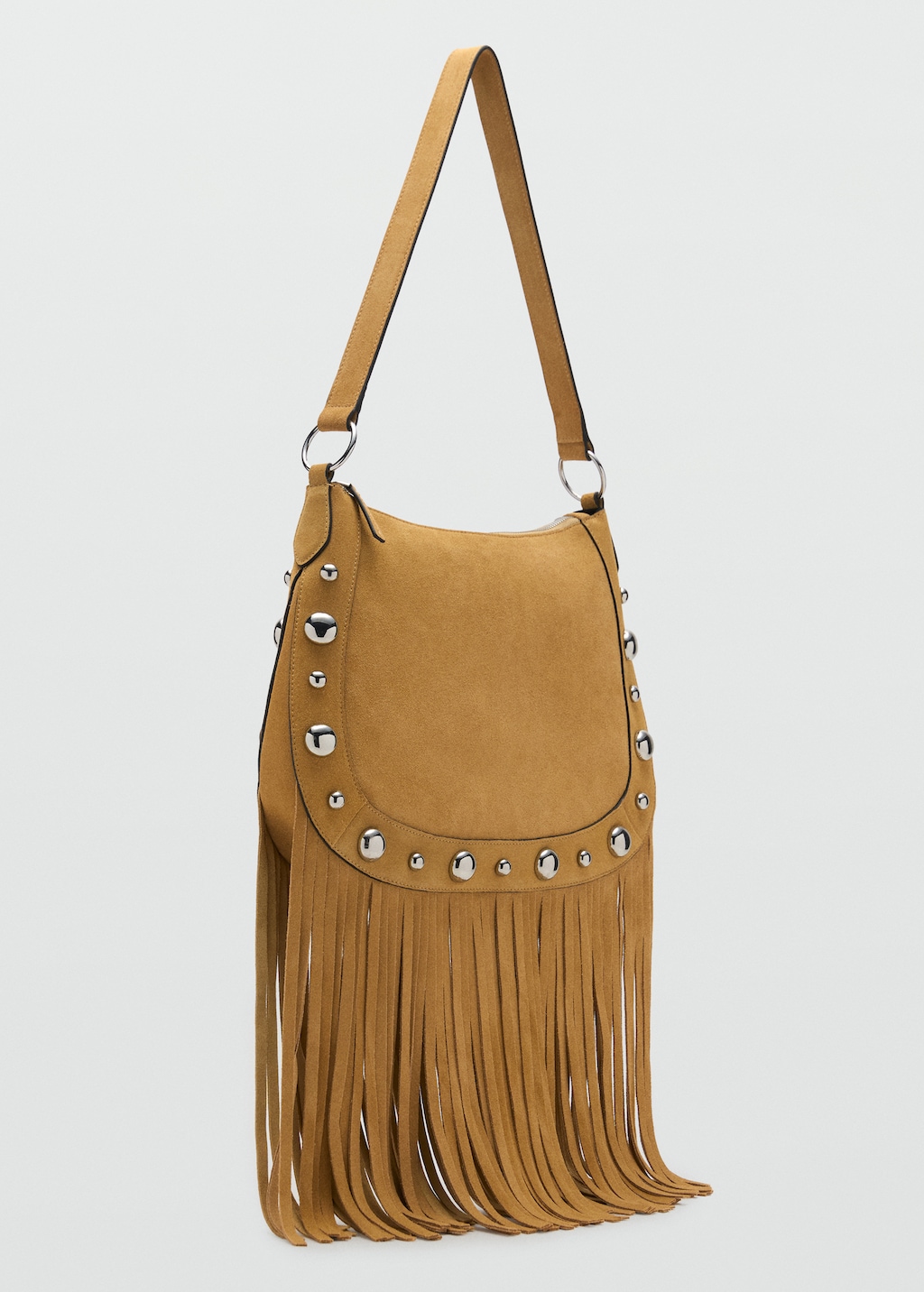 Suede bag with fringes and stud details
