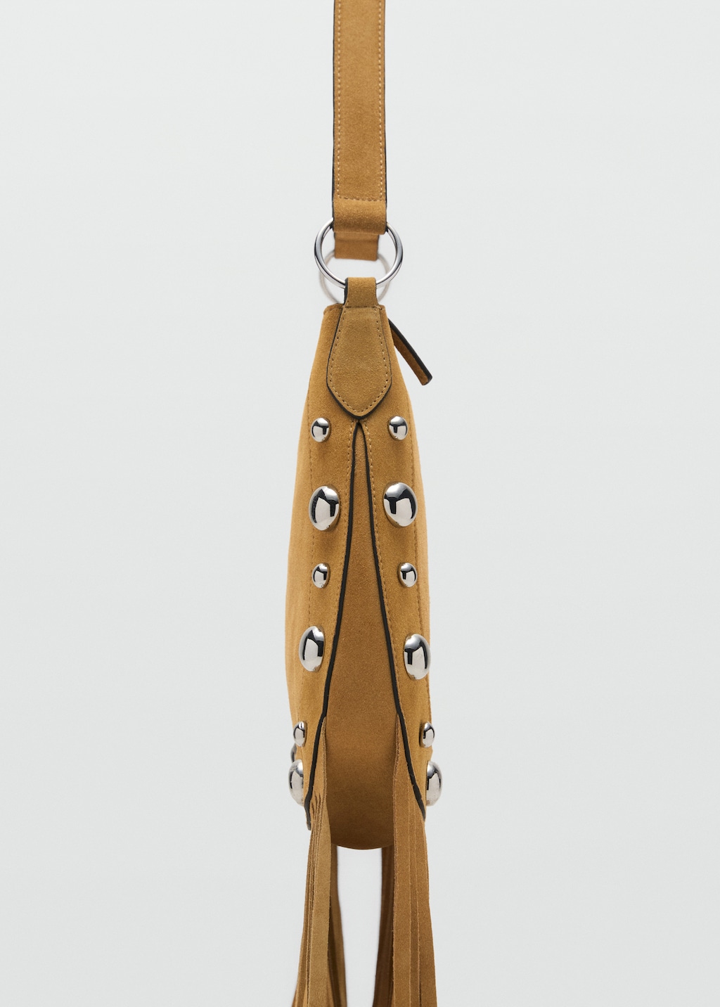 Suede bag with fringes and stud details - image 4