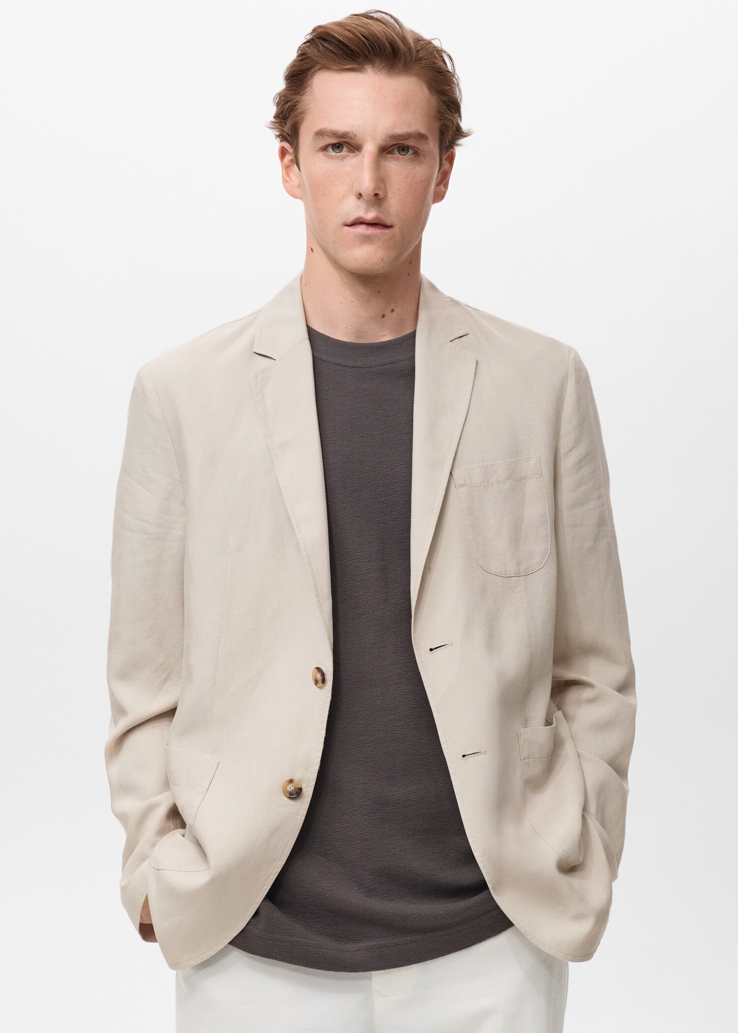 Slim Fit Anzugjacke aus Leinen - Mittlere Ansicht