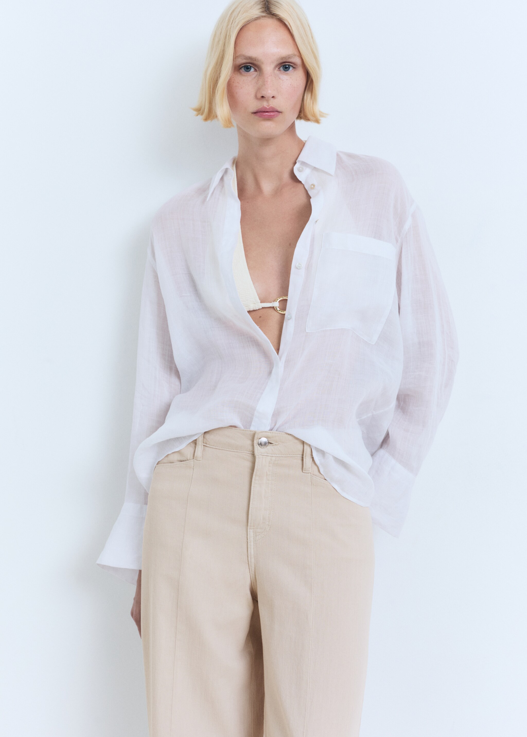 Straight-fit mid-rise denim trousers - Details of the article 1
