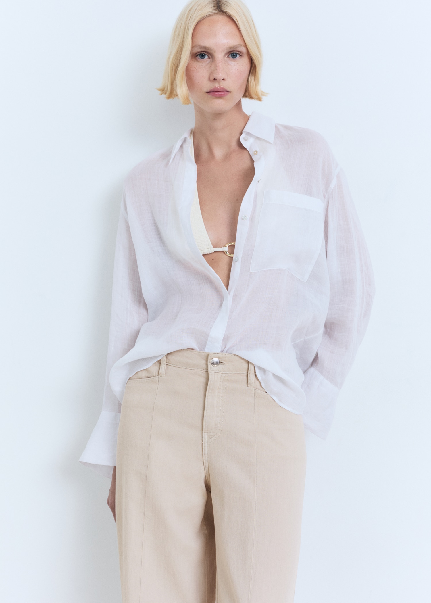 Straight-fit mid-rise denim trousers - Details of the article 1