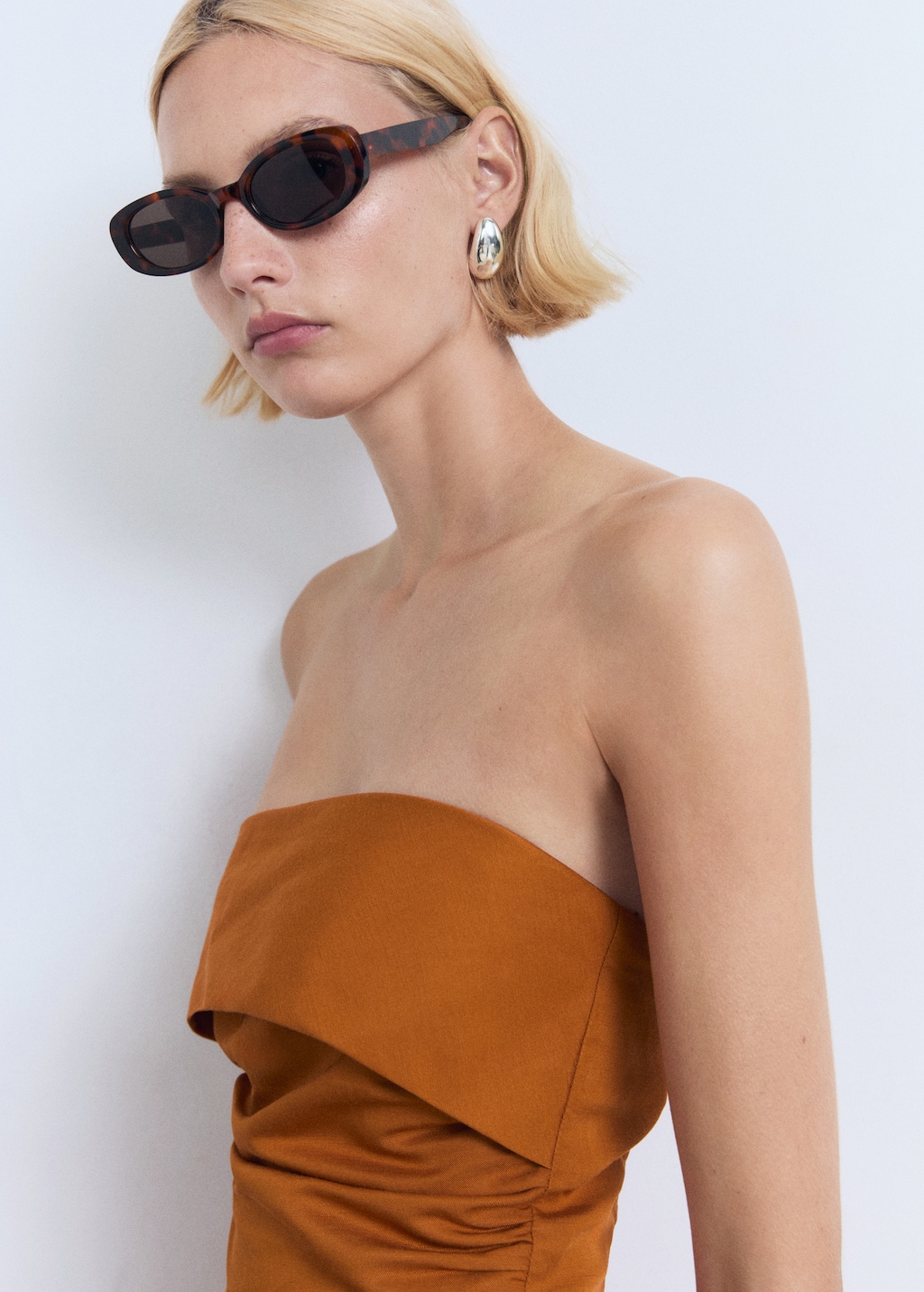 Linen-blend strapless jumpsuit