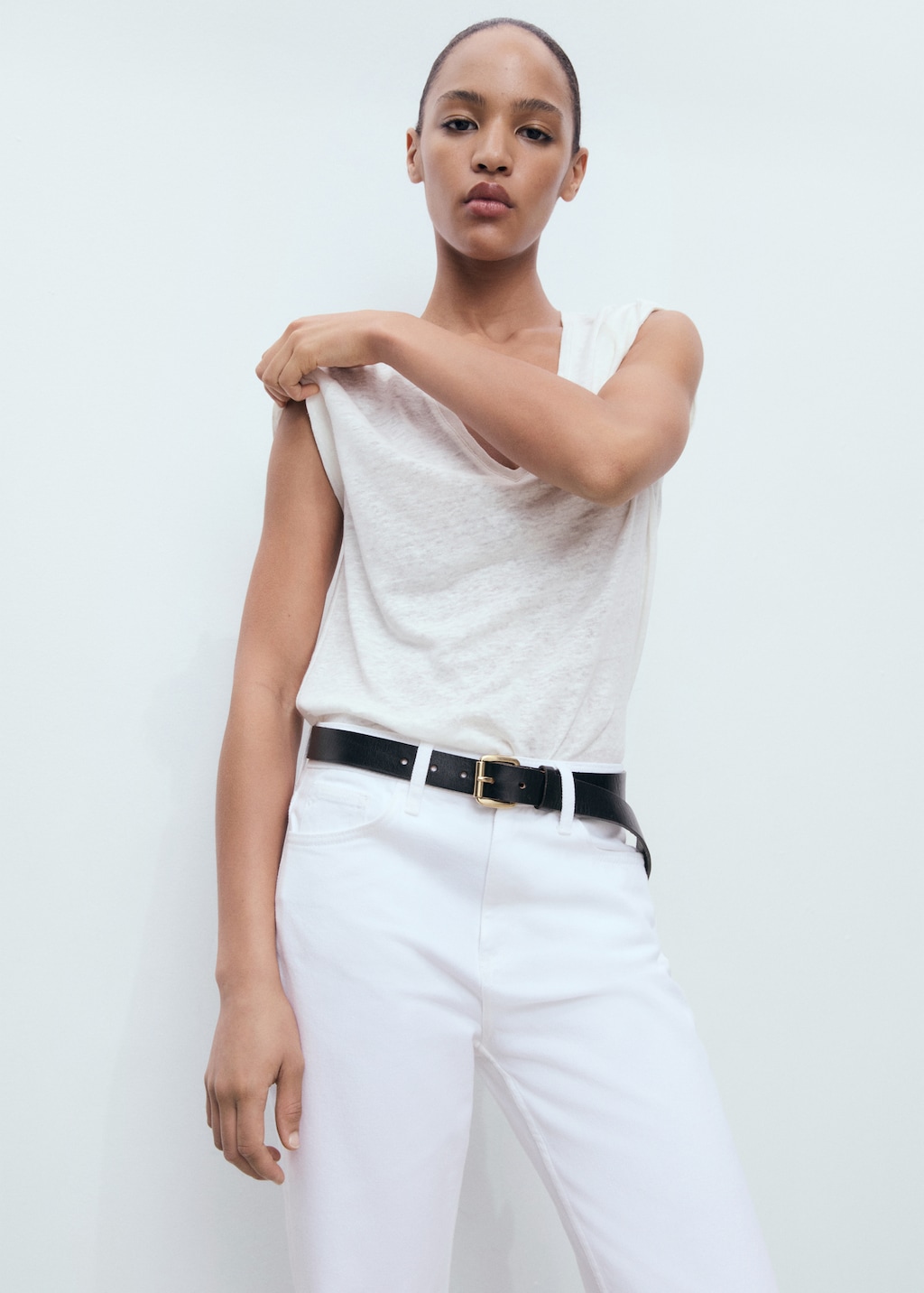 Mango V-neck linen t-shirt