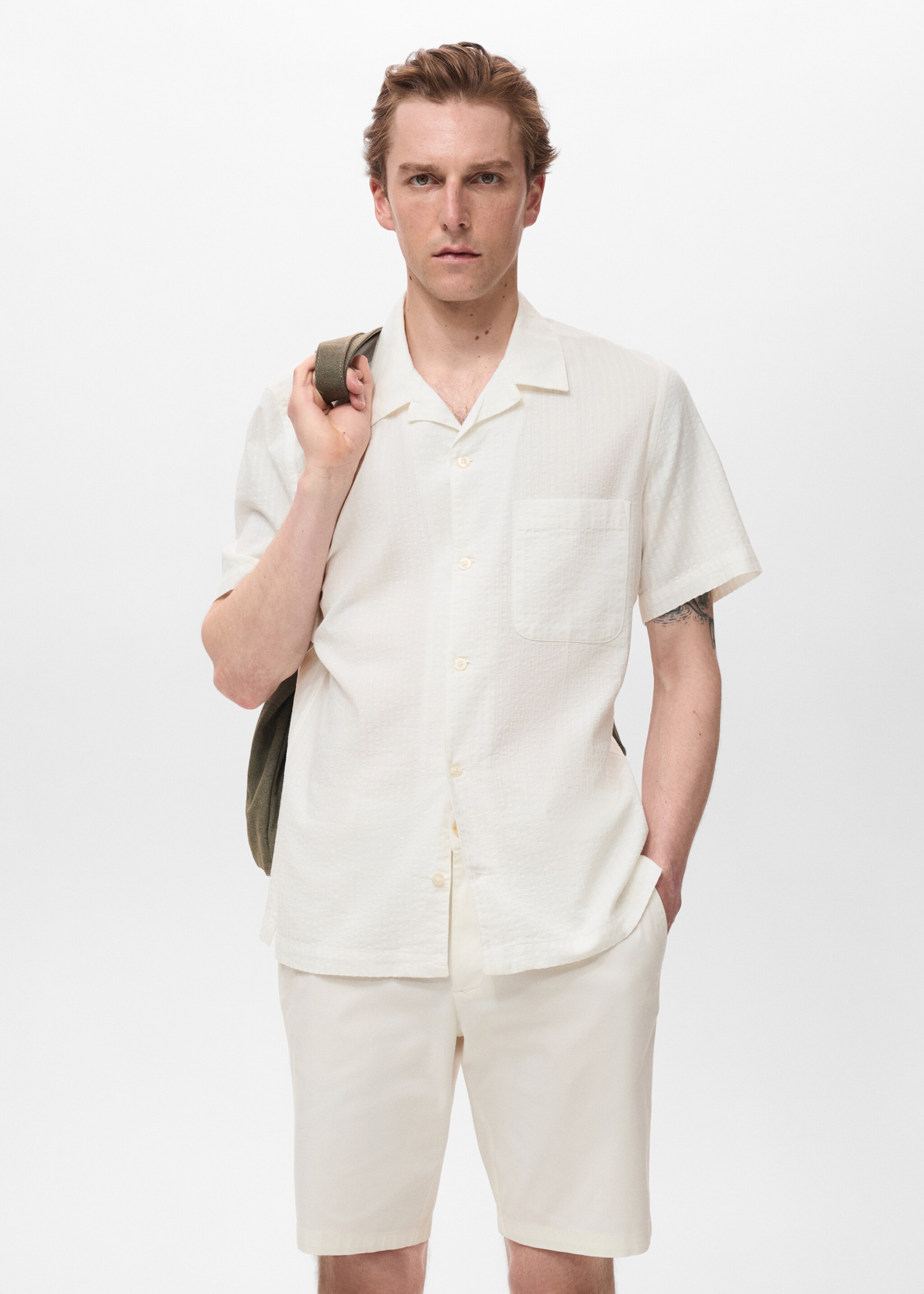 Regular fit seersucker shirt - Medium plane