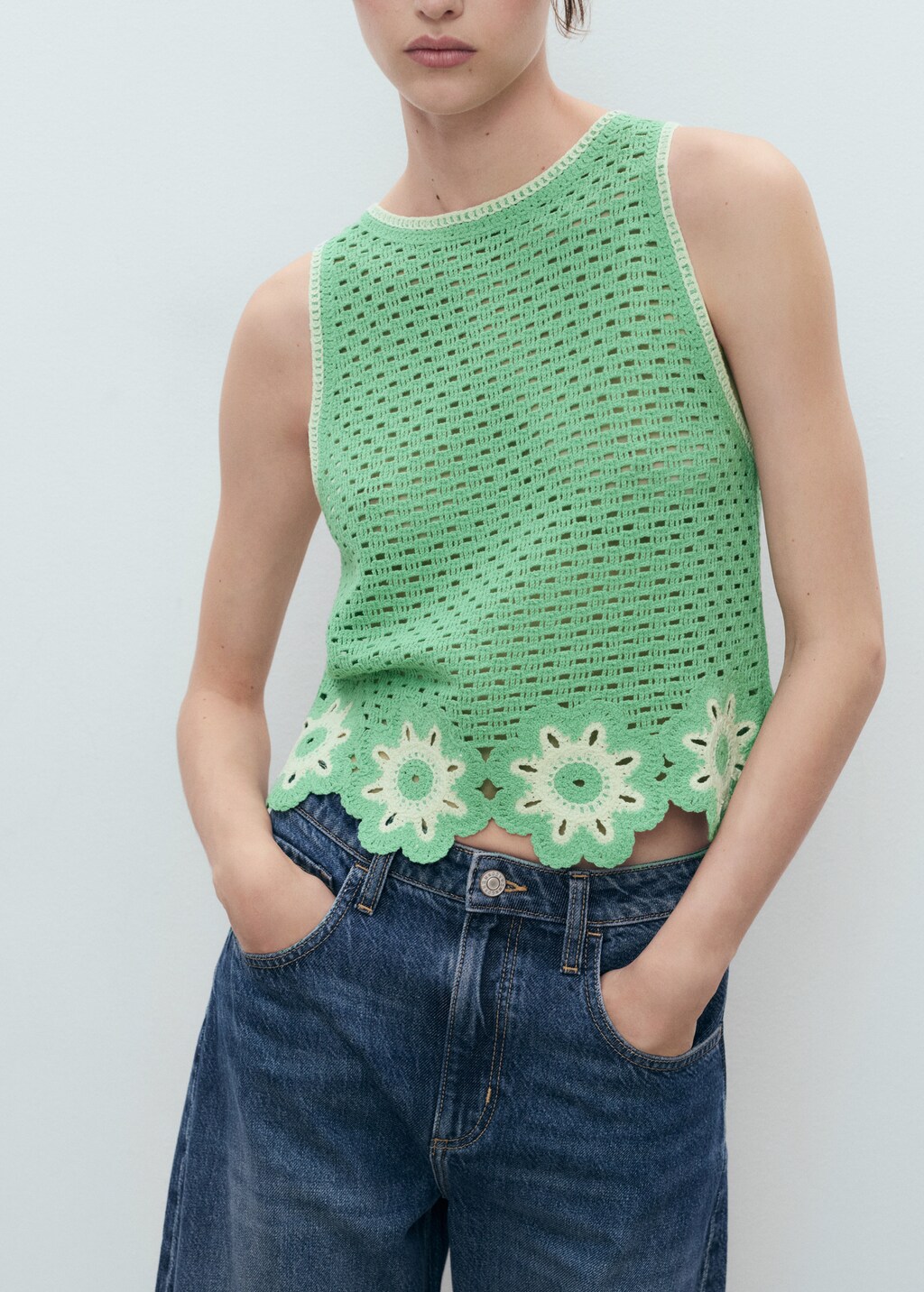 Mango Crochet top with floral finishes