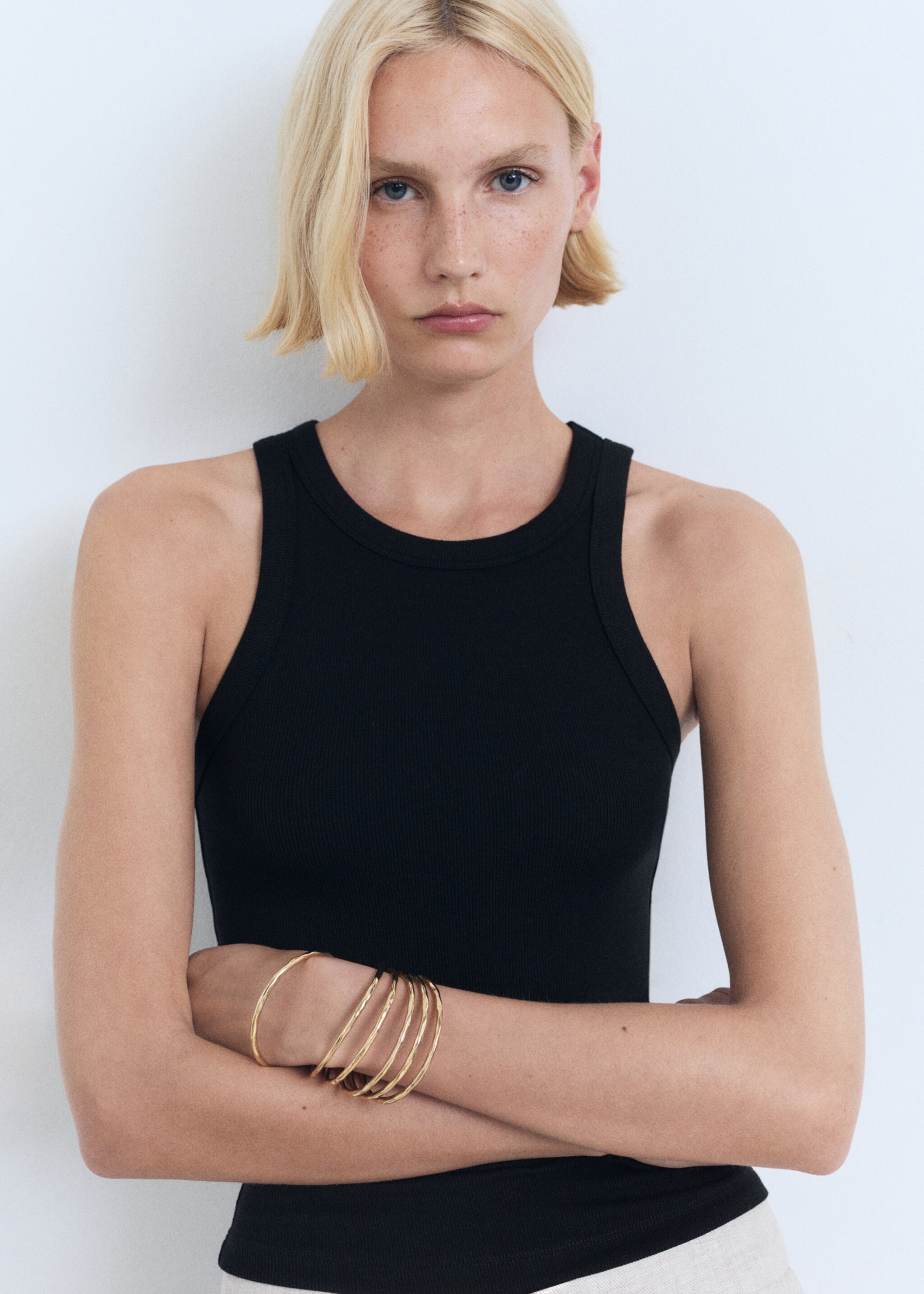 Ribbed cotton-blend top - Medium plane