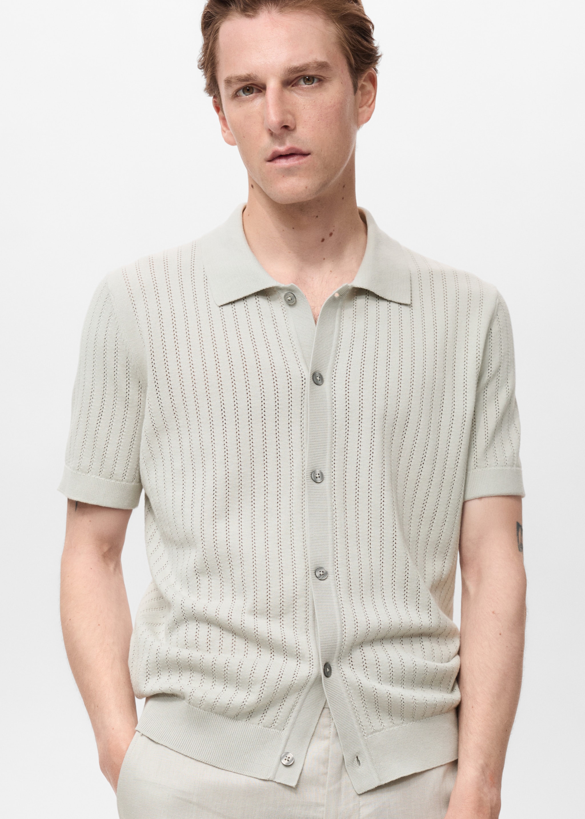 Cotton blouse with openwork detail - Medium plane