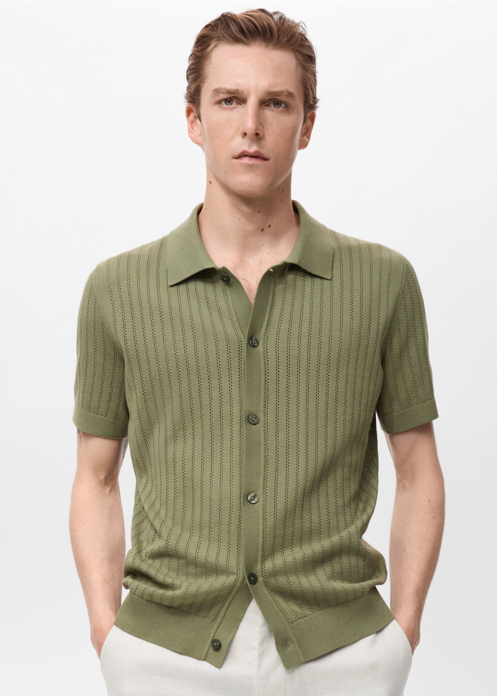 Cotton blouse with openwork detail - Medium plane