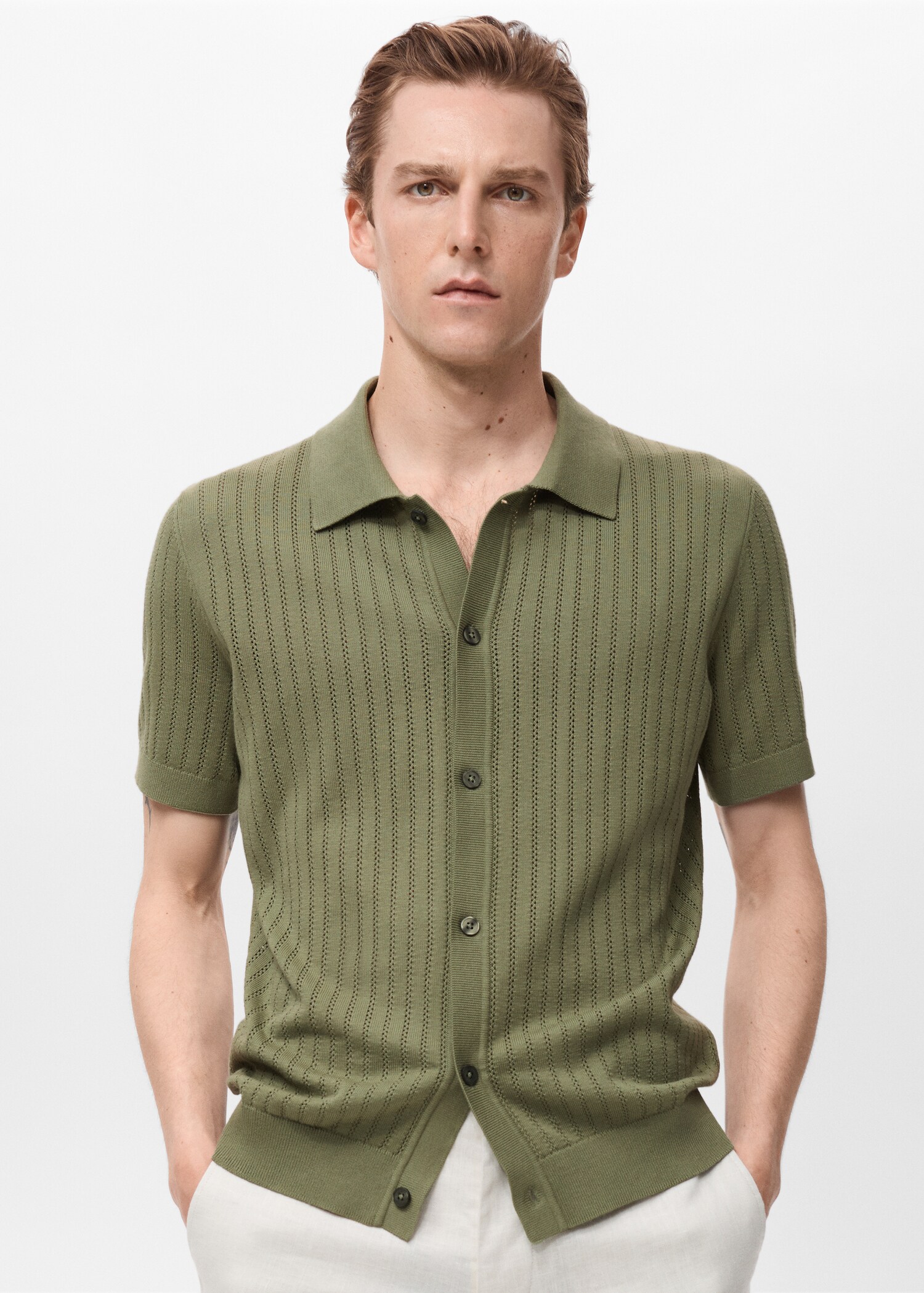 Cotton blouse with openwork detail - Medium plane