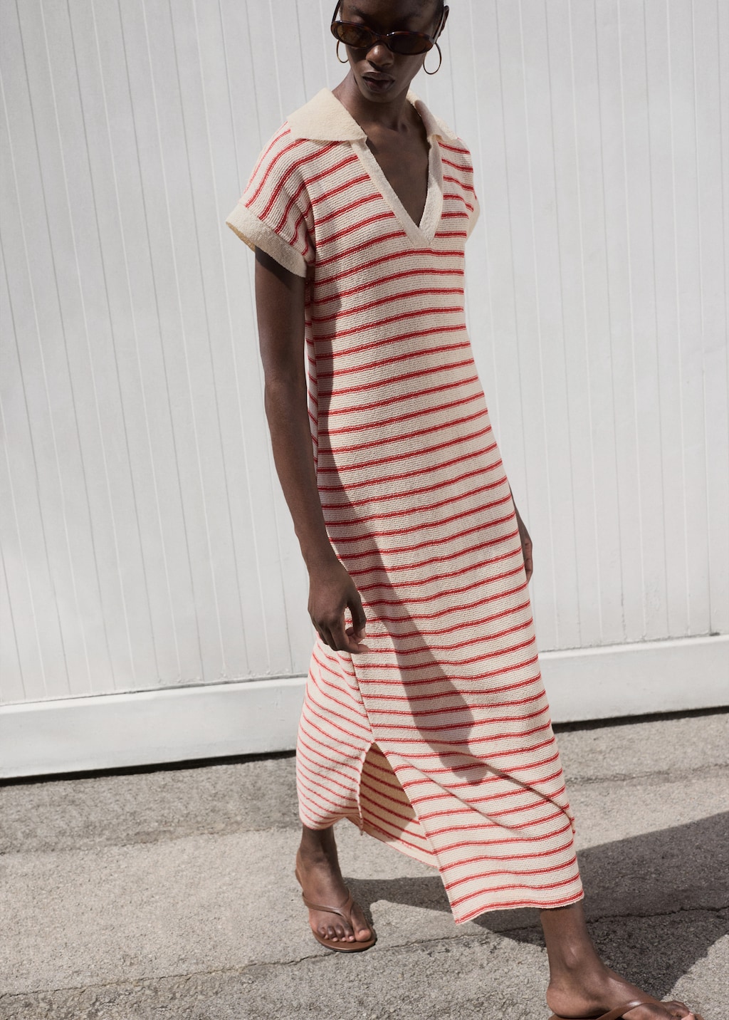 Mango Long striped knitted dress