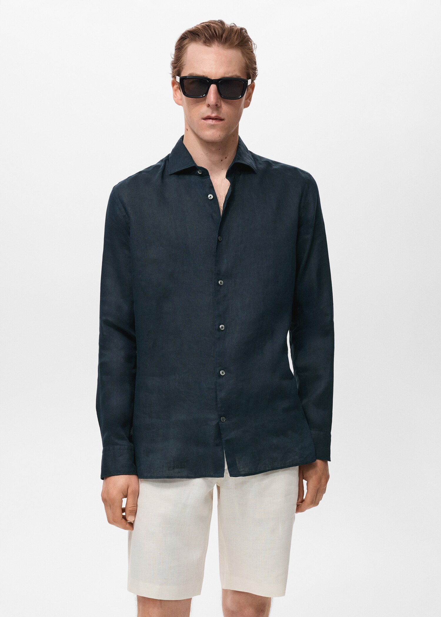 Camisa slim fit 100% lino - Plano medio