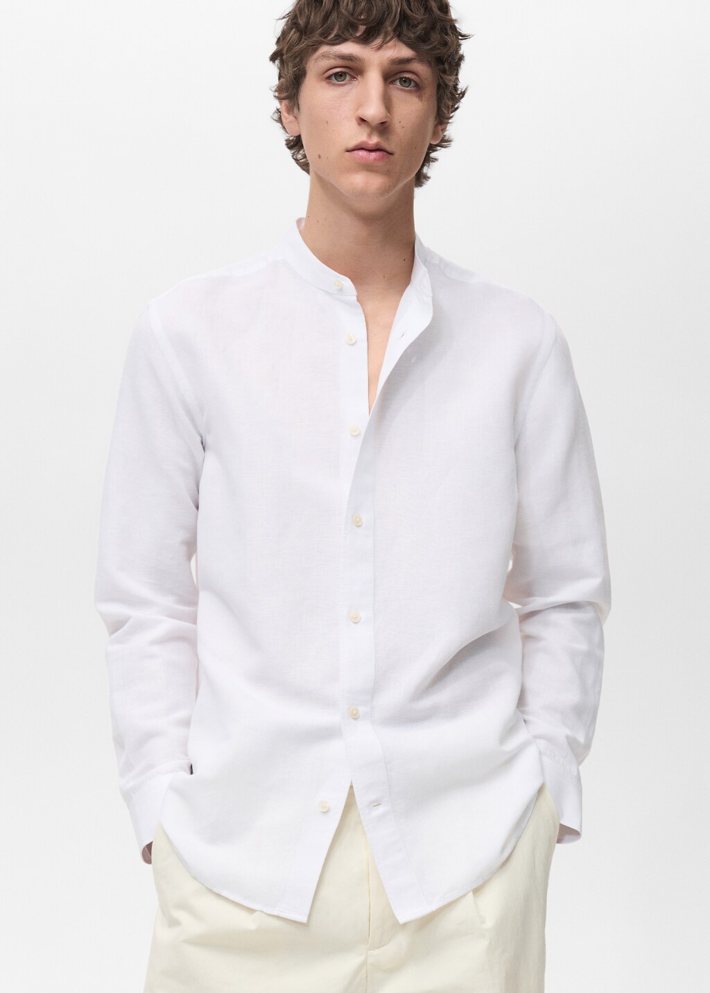 Mao collar linen shirt - Men | MANGO USA