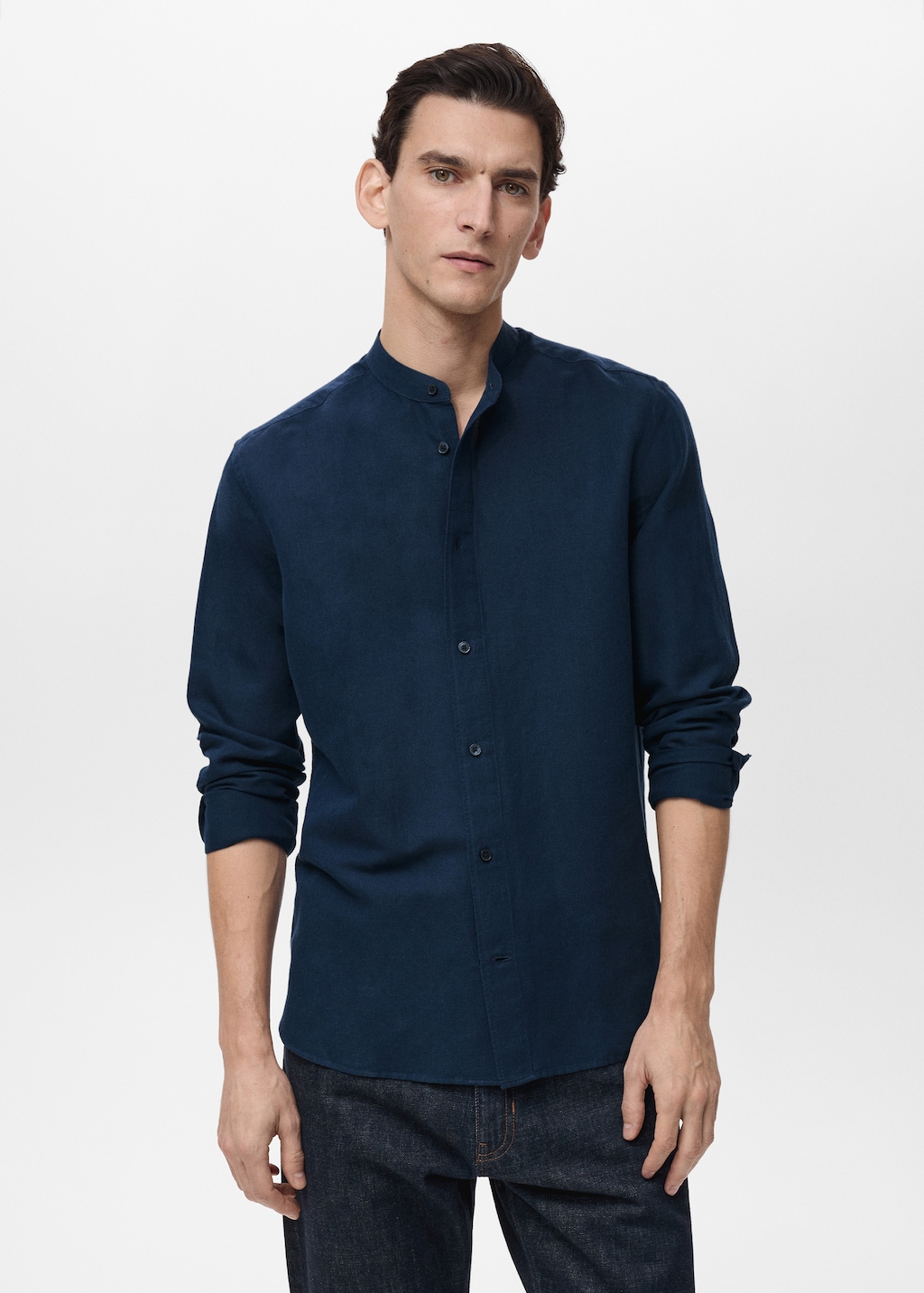 Mao collar linen shirt